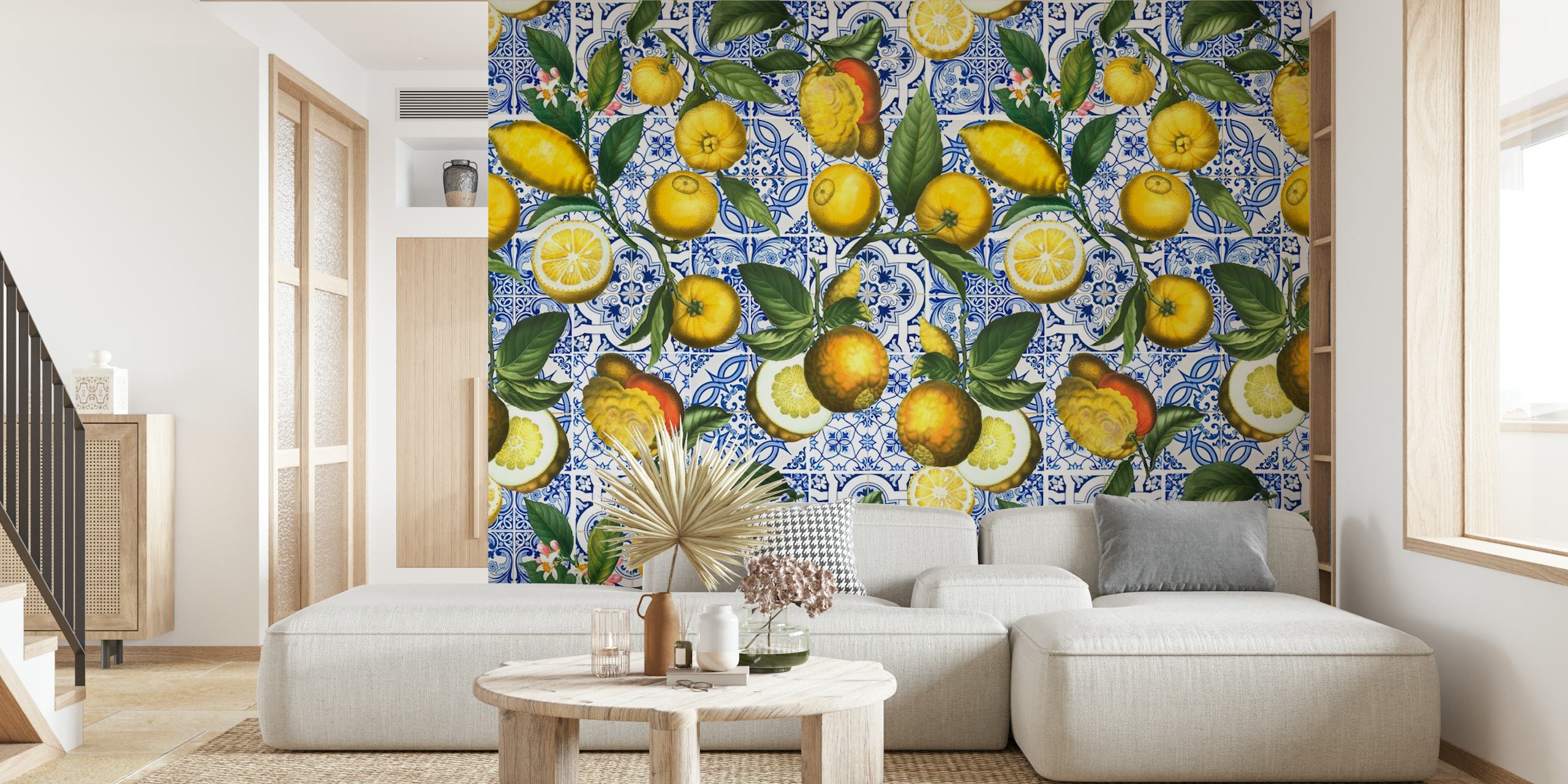 Τοιχογραφία σε στυλ Mediterranean lemon και μοτίβο πλακιδίων