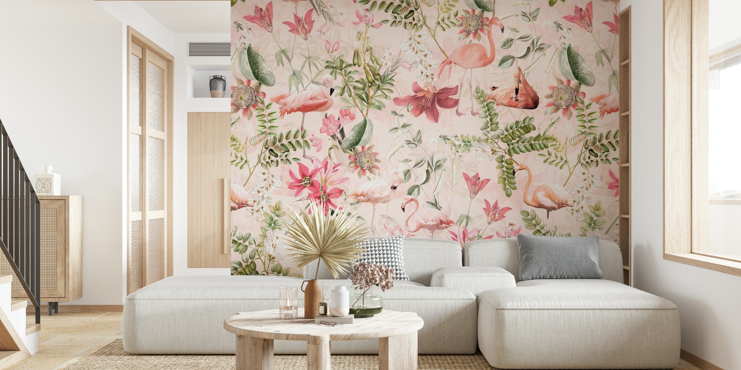 Vintage Blush Tropical Jungle wallpaper in a room