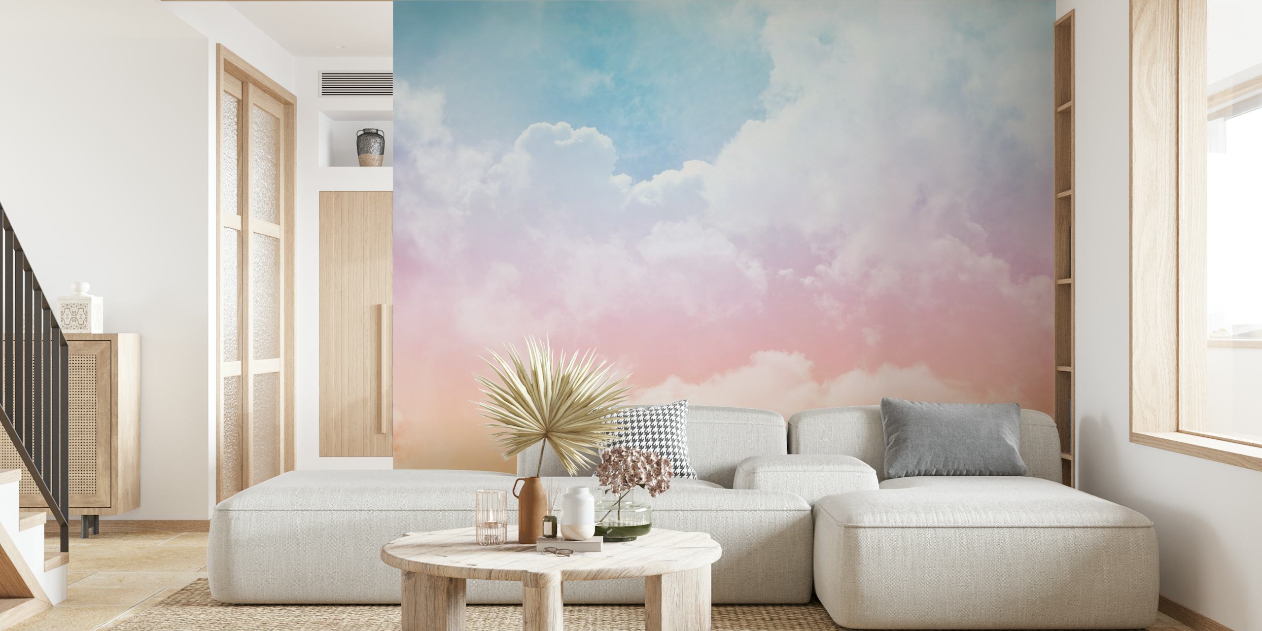 Pastelni oblaci II zidni mural s nježnim nijansama ružičaste, plave i žute