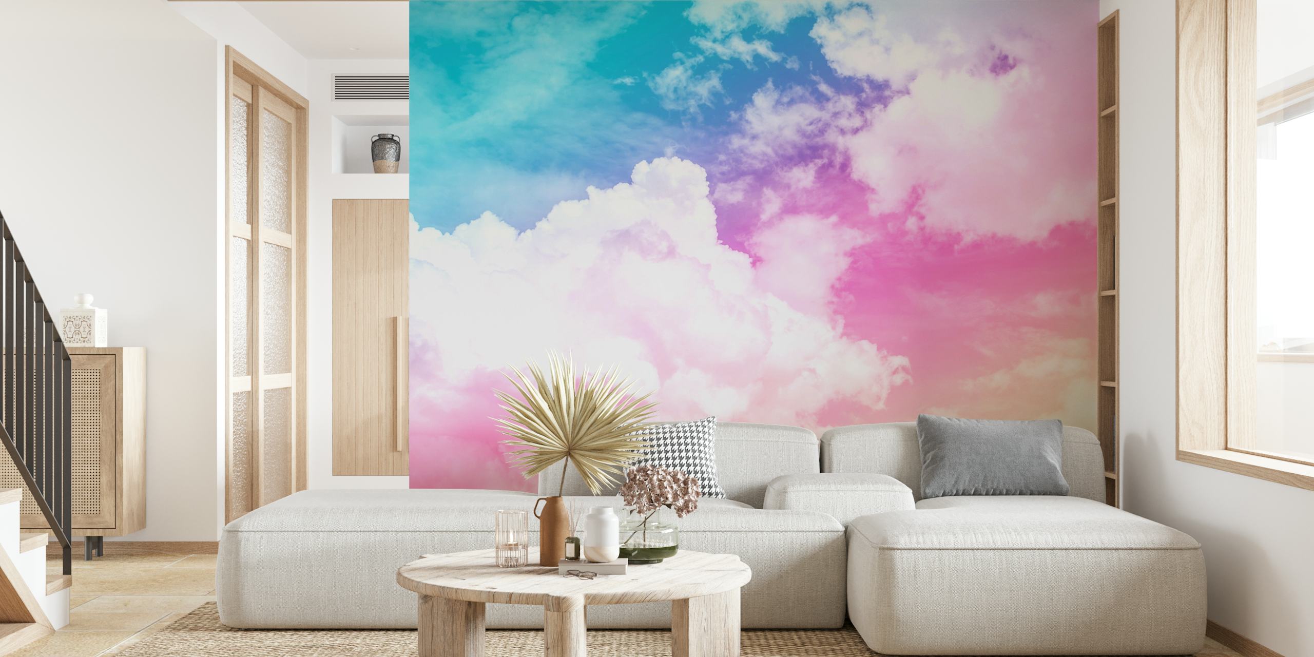 Nuages pastel en dégradé de bleu et rose wallpaper