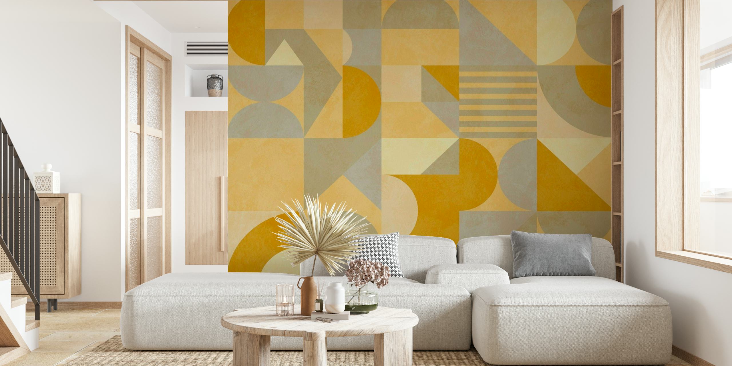 Bauhaus geometric yellow behang