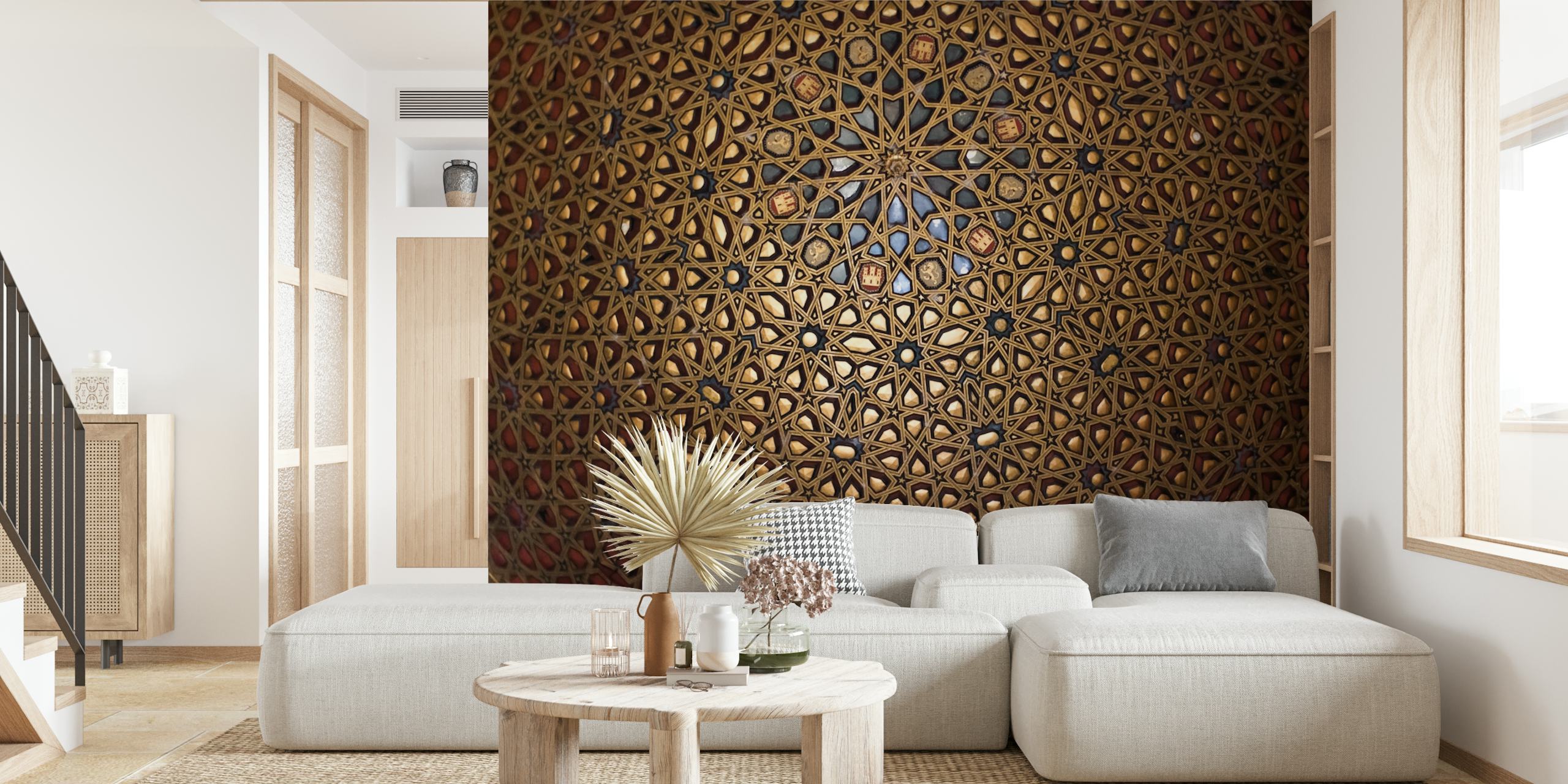 Gold geometric pattern wallpaper with intricate designs