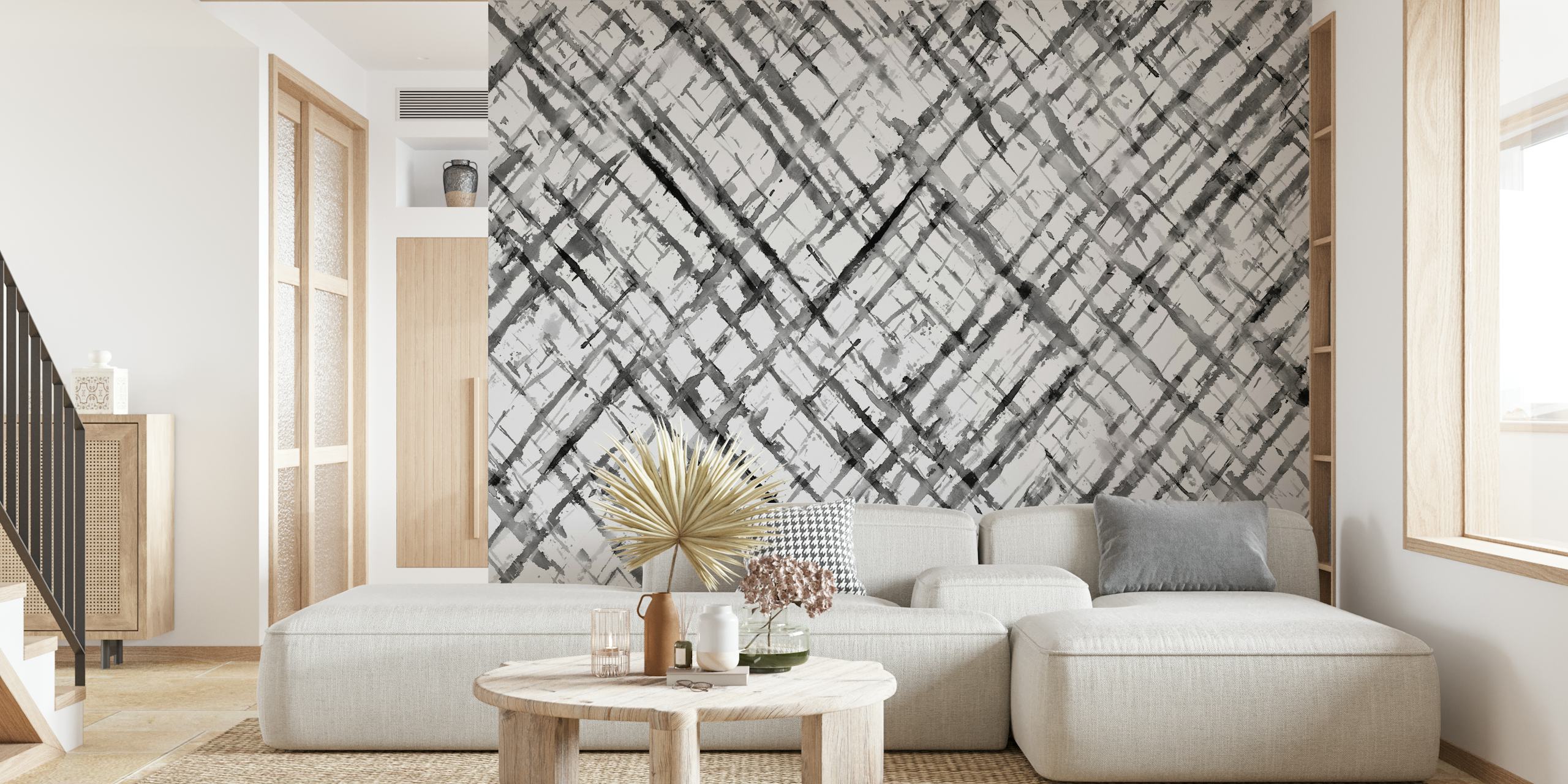Tapeta Watercolor Hatch in Charcoal u sobi