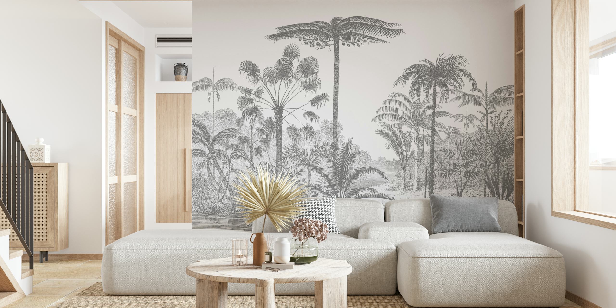 Papel tapiz Grey vintage jungle en una habitación