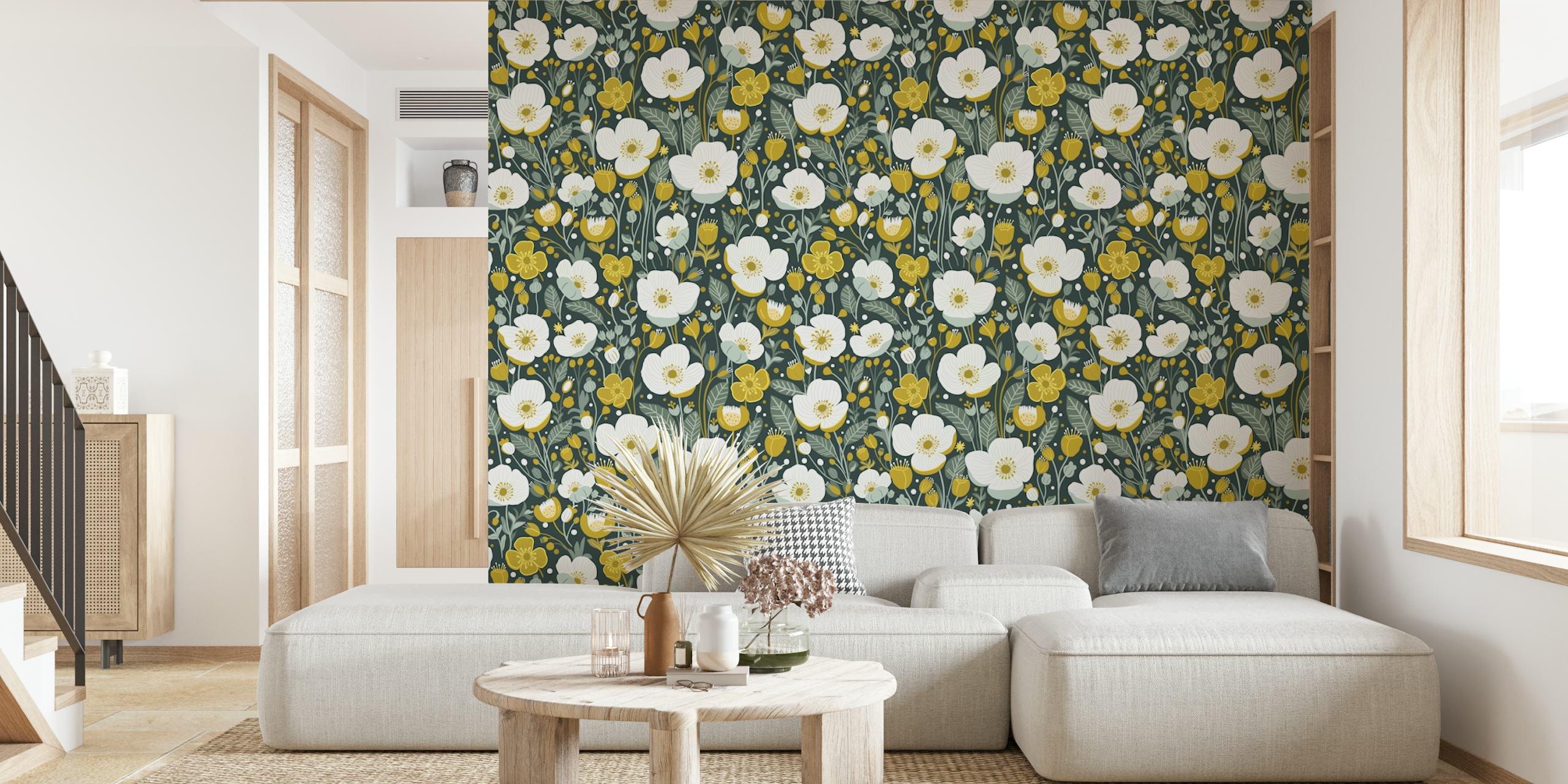 Buttercups and foliage wall mural for home decor
