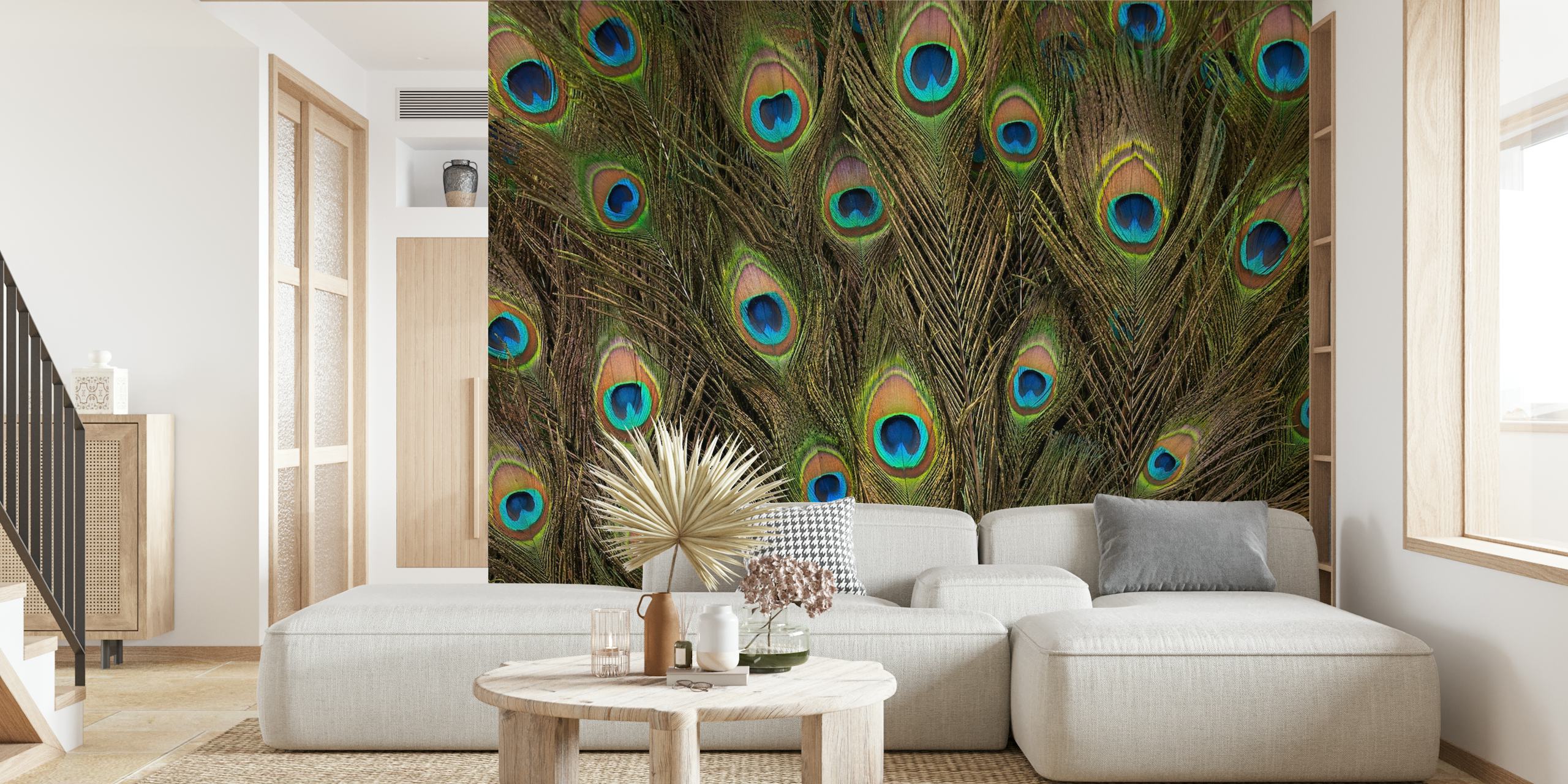Projekt tapety Peacock Feathers w pokoju