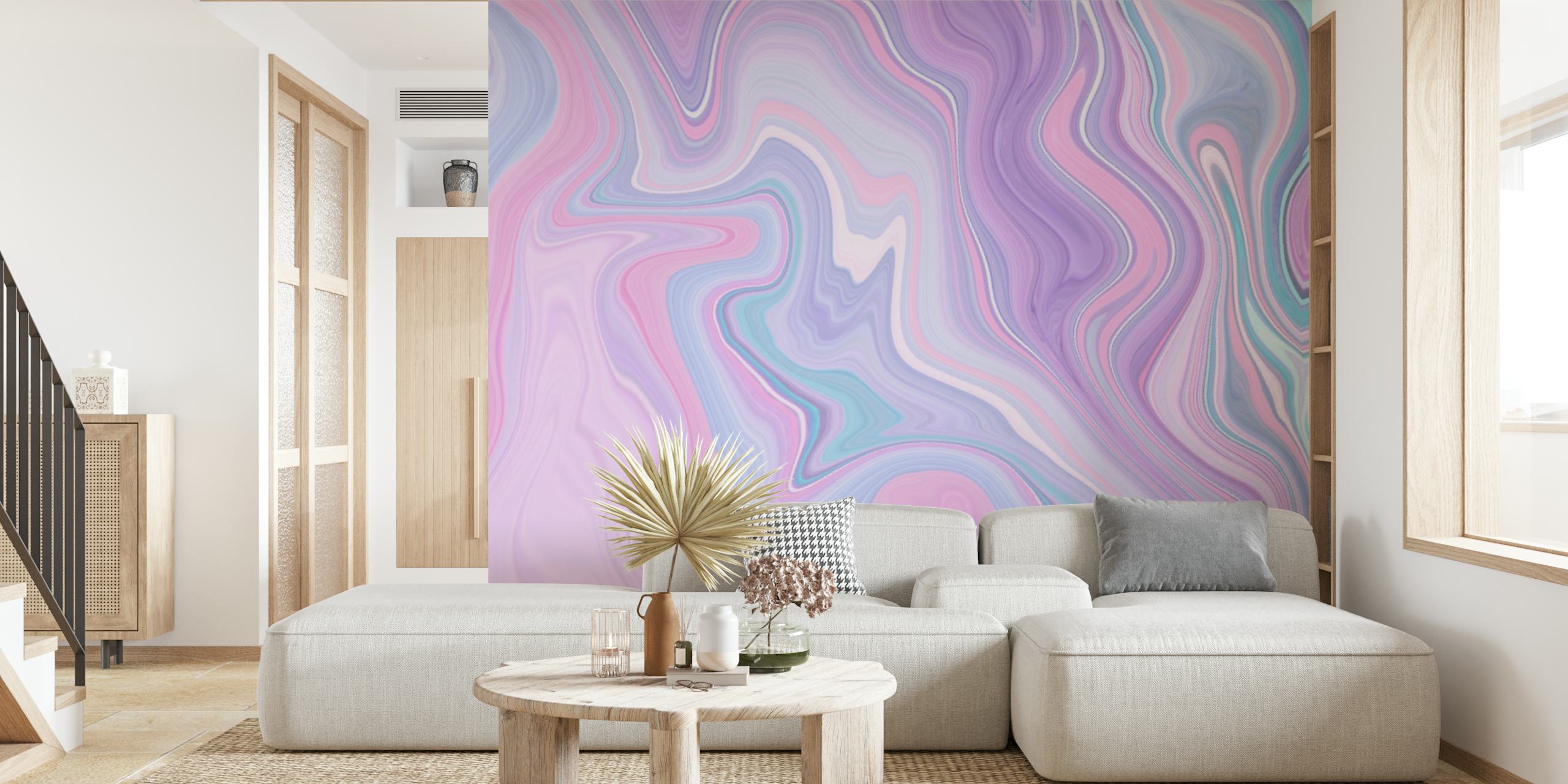 Colorful liquid marble wallpaper with pink, purple, and teal swirls