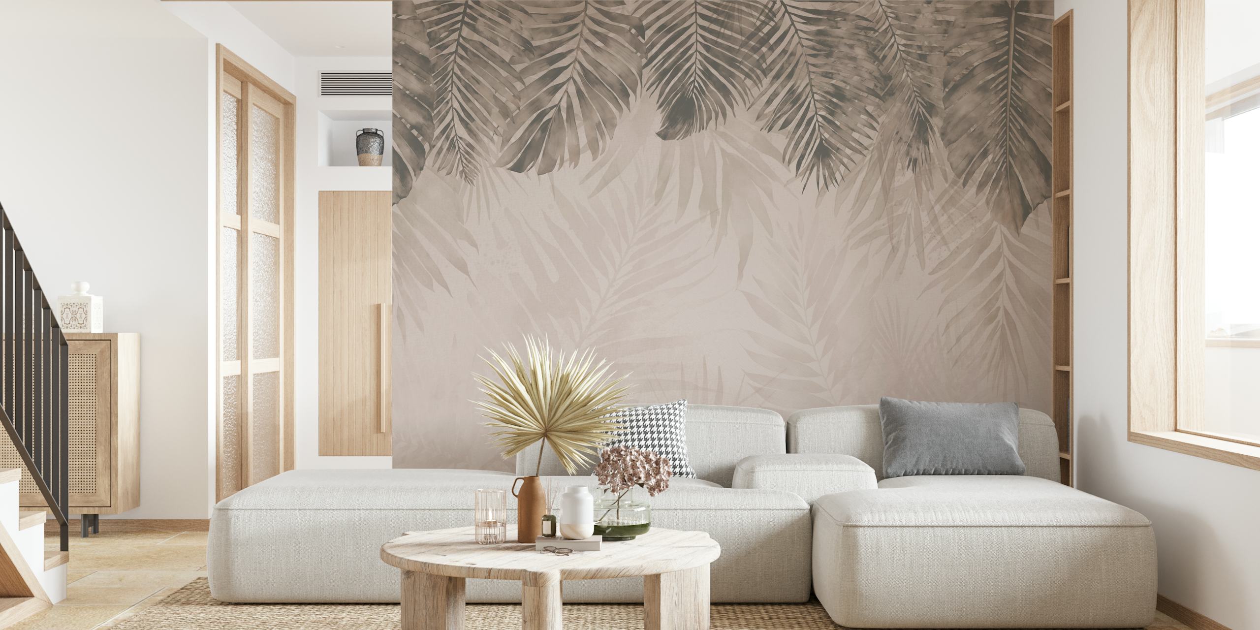 Tropical leaves in neutral tones watercolor wallpaper