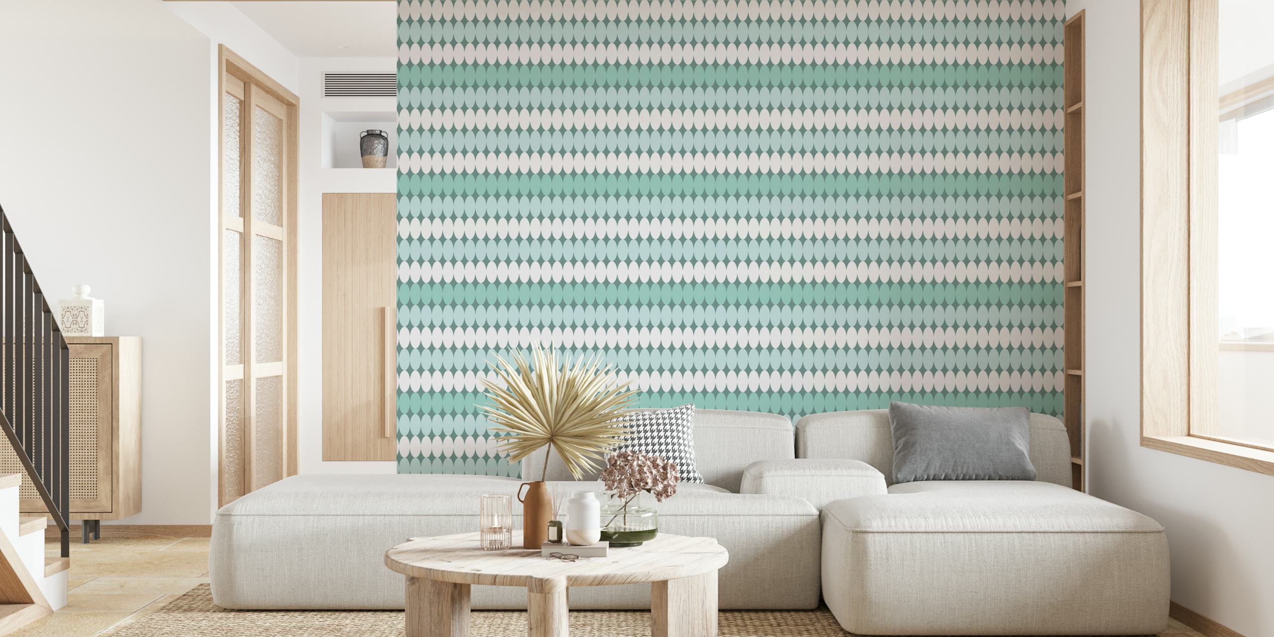 Wandbild „Minty Ovals“ mit rhythmischen grünen ovalen Mustern auf weißem Hintergrund
