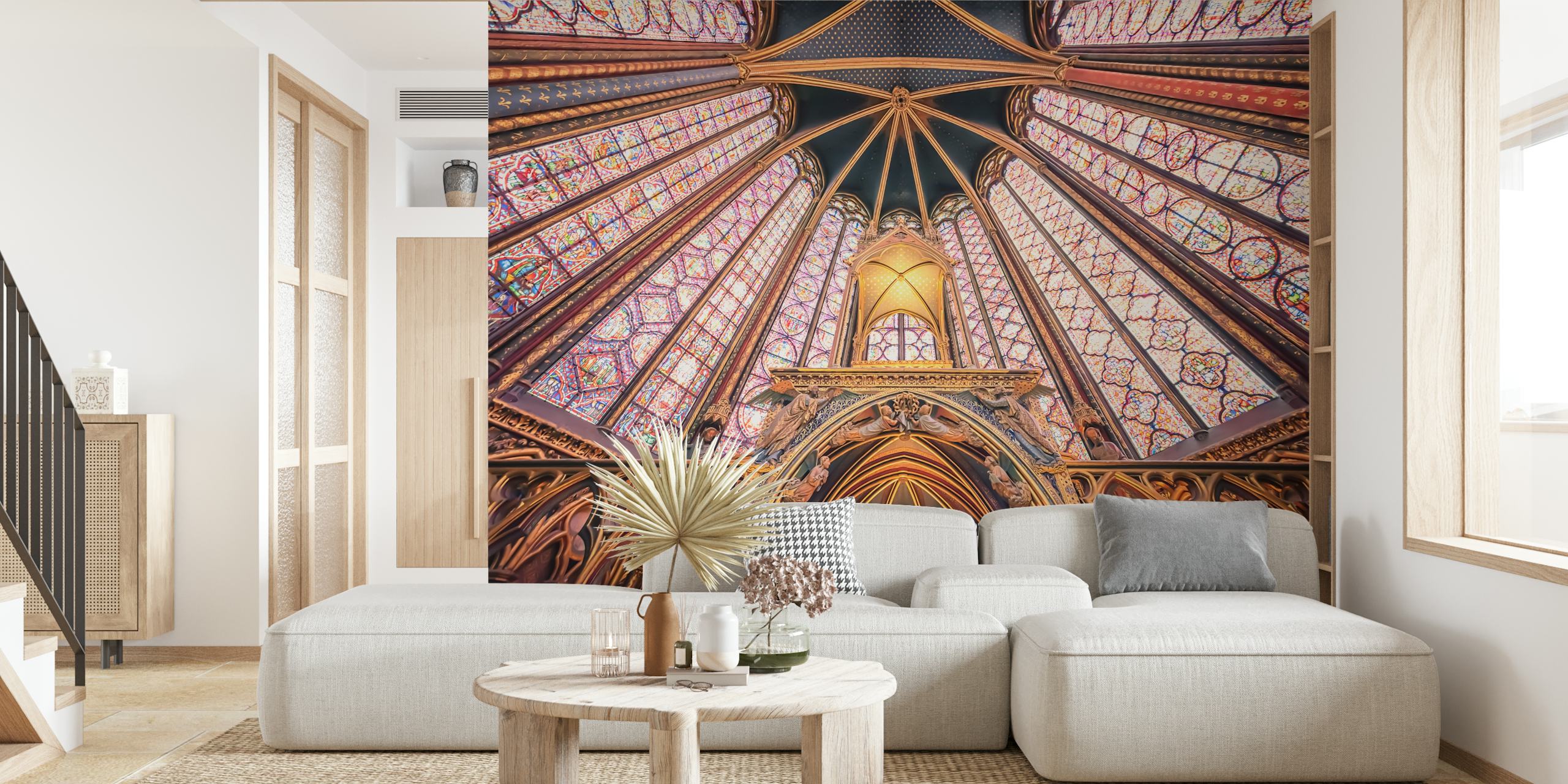 The Sainte-Chapelle Gothic architecture wall mural featuring the iconic ceiling's vibrant patterns and hues.