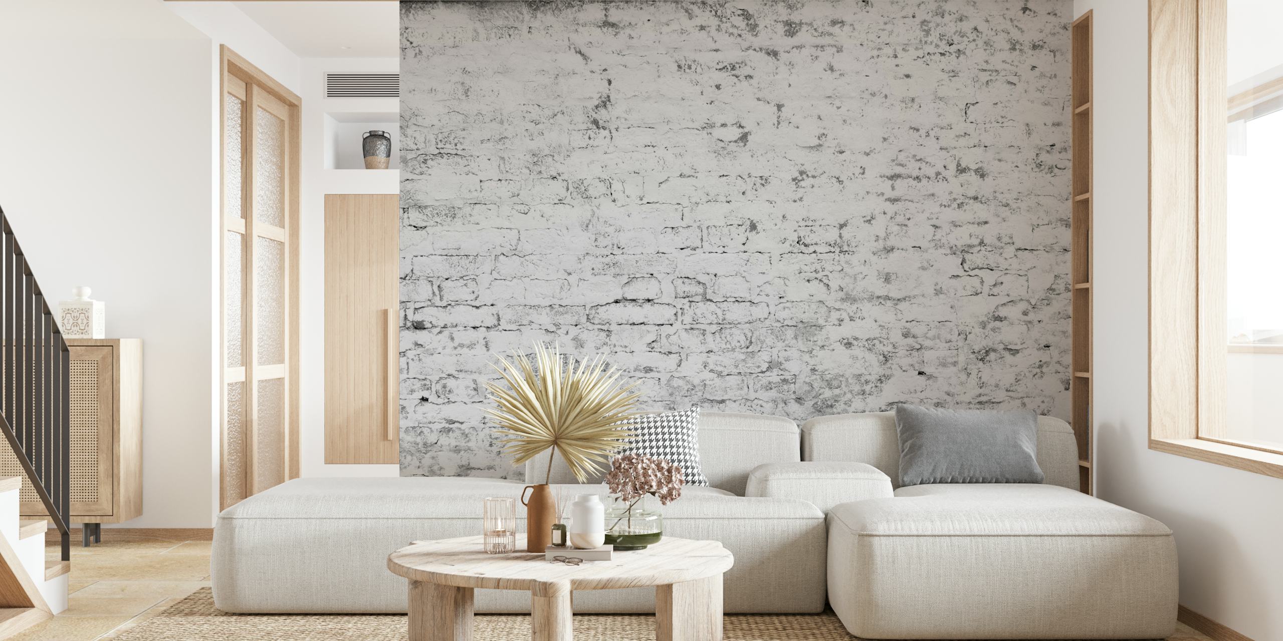 White brick wall with a textured appearance wallpaper