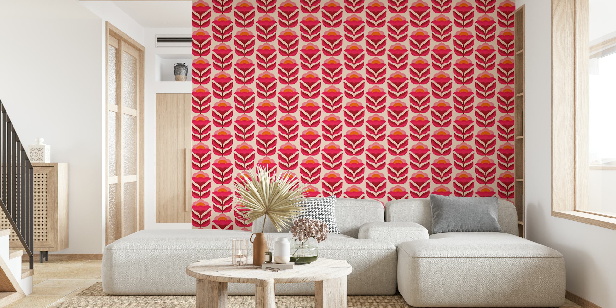 Retro floral pattern wallpaper in a room