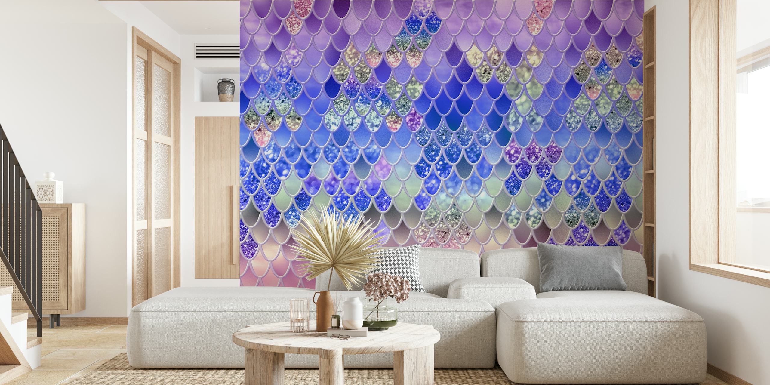 Mermaid glitter scales pattern in pink, purple, and blue colors wallpaper