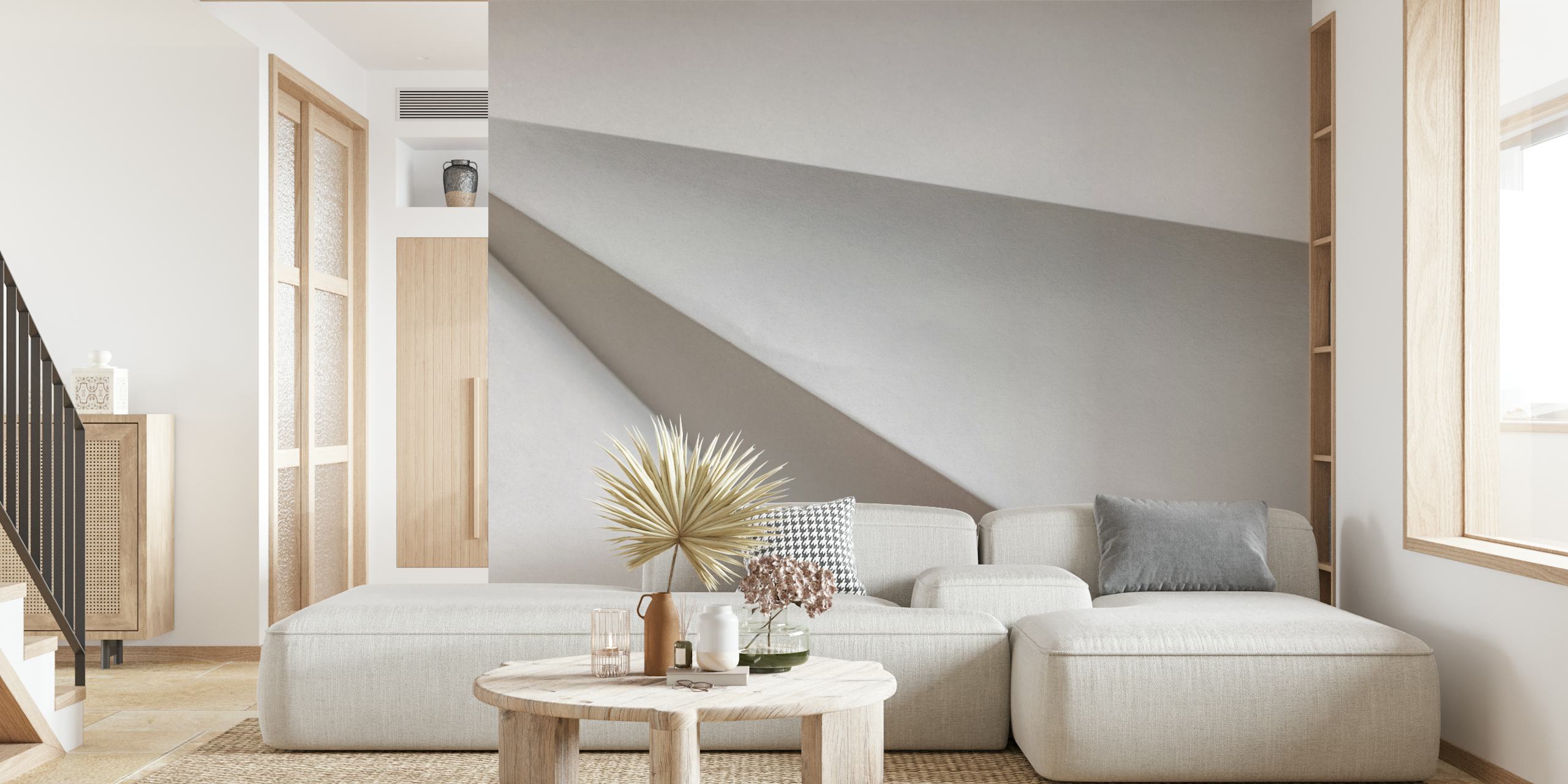 Minimalist paper fold design wall mural with soft shadow play