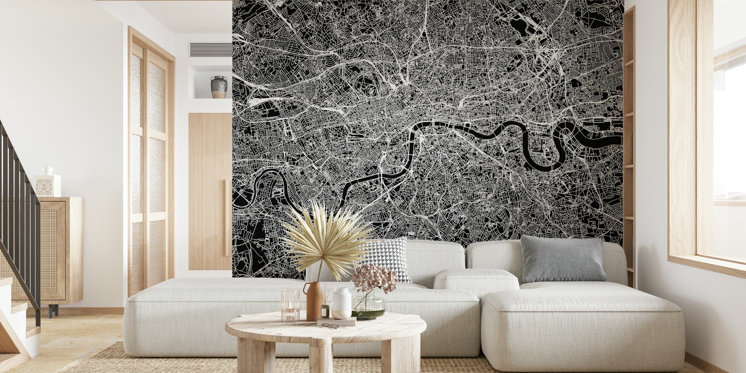 London street map design wallpaper in a room setting