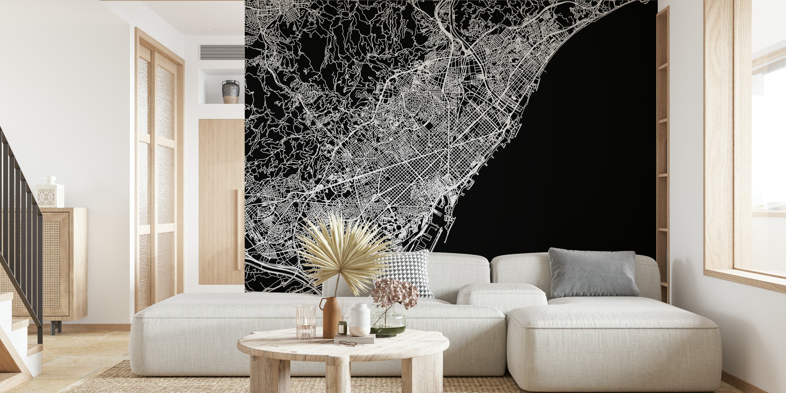 Barcelona city map design in black and white wallpaper