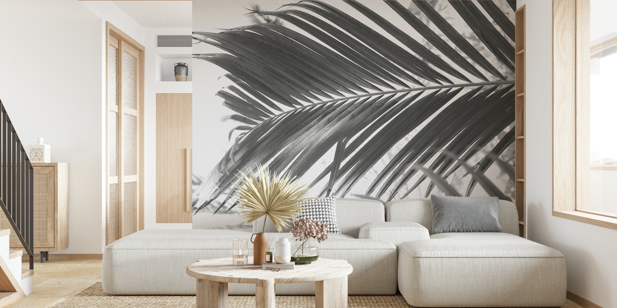 Black and white sun kissed palm leaf wall mural