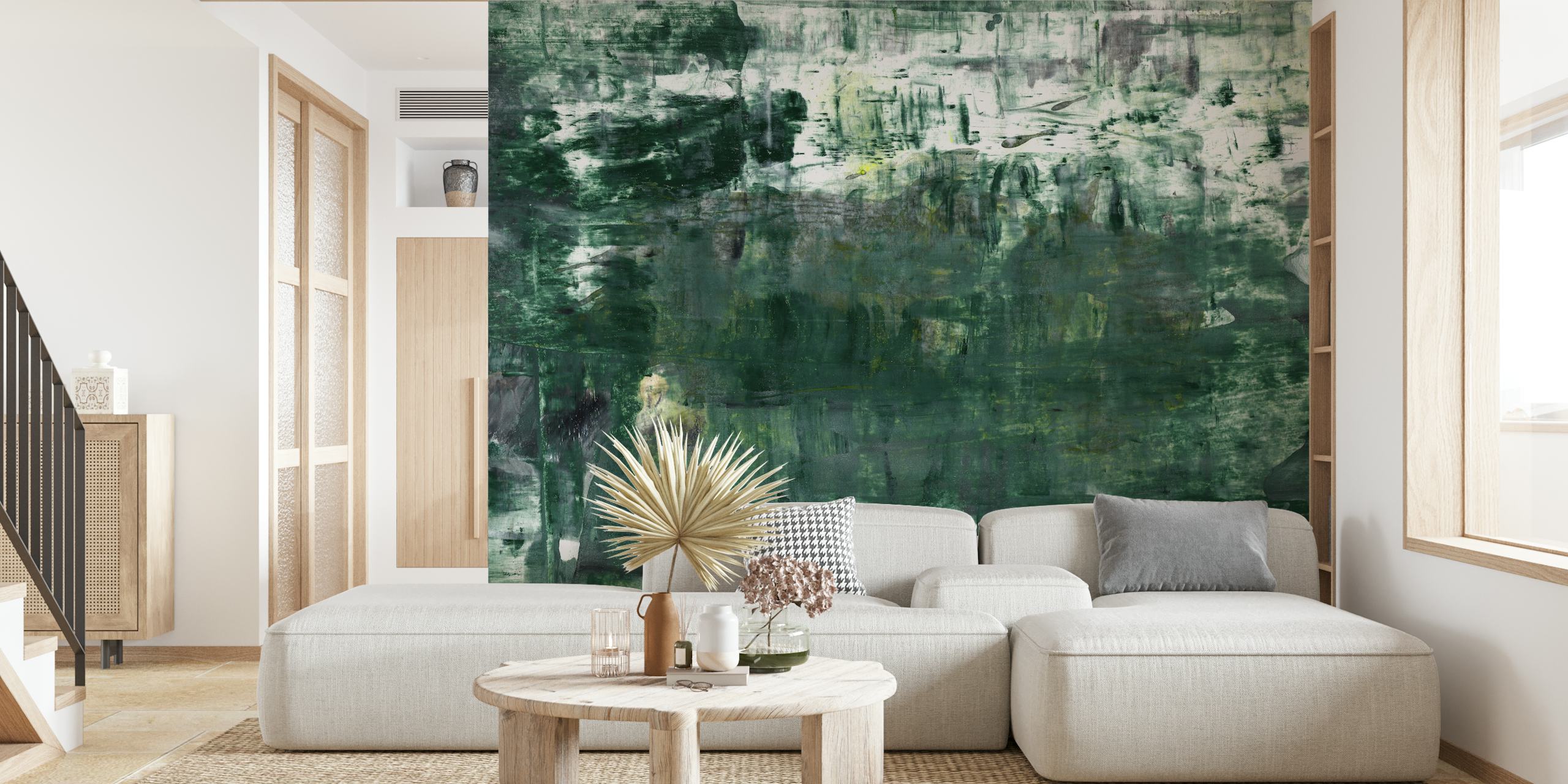 Emerald abstract wallpaper in a room