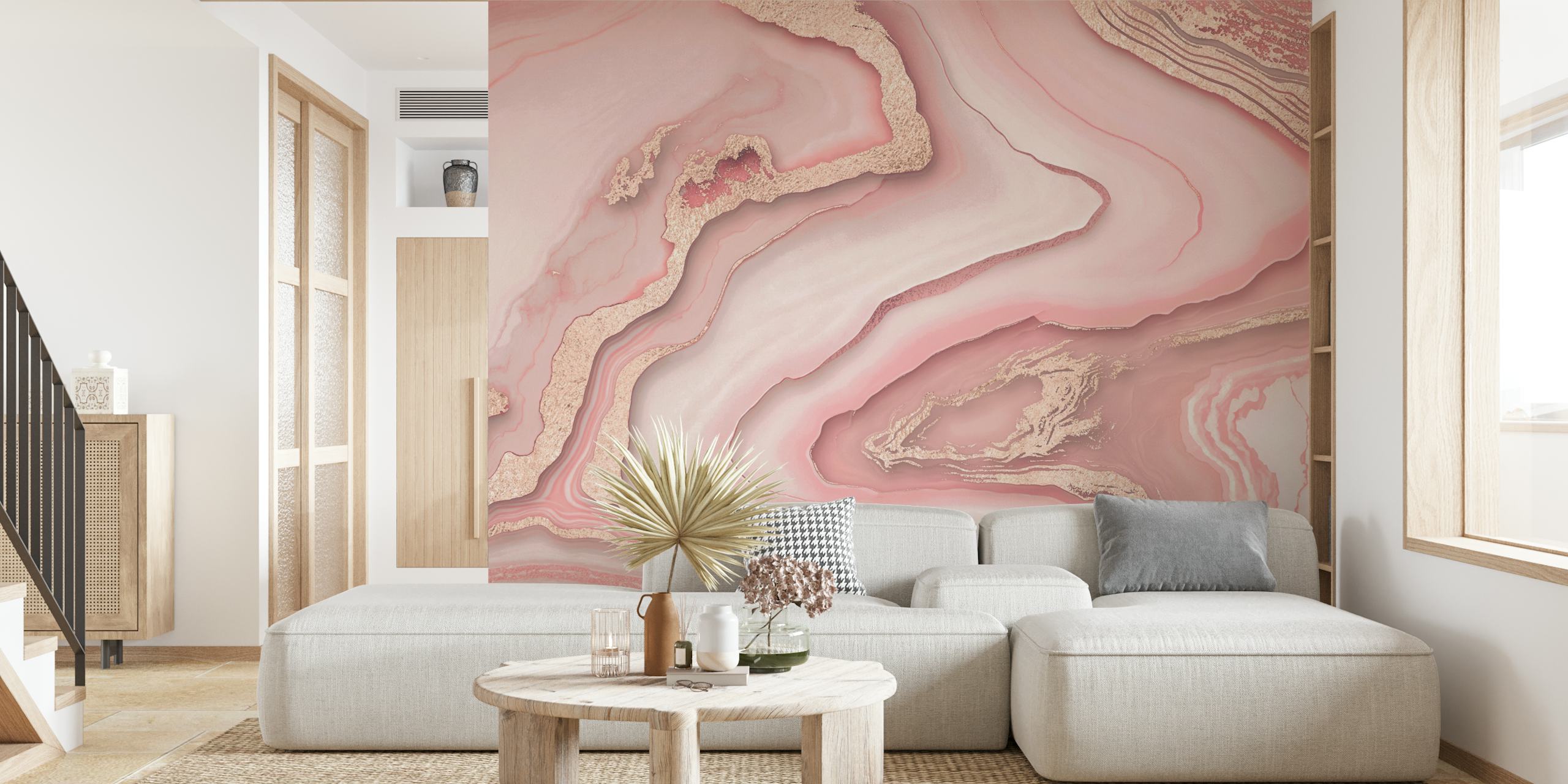Abstract pink and gold marble pattern wallpaper