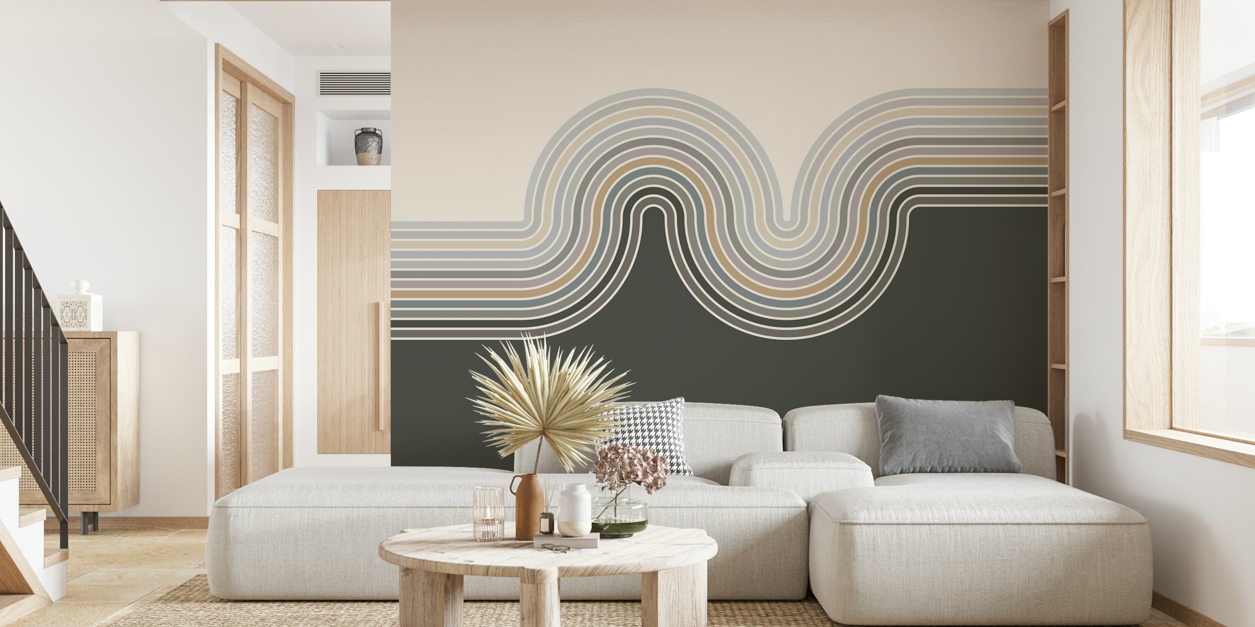 Papel de parede Retro Curvy Lines 2 em um quarto