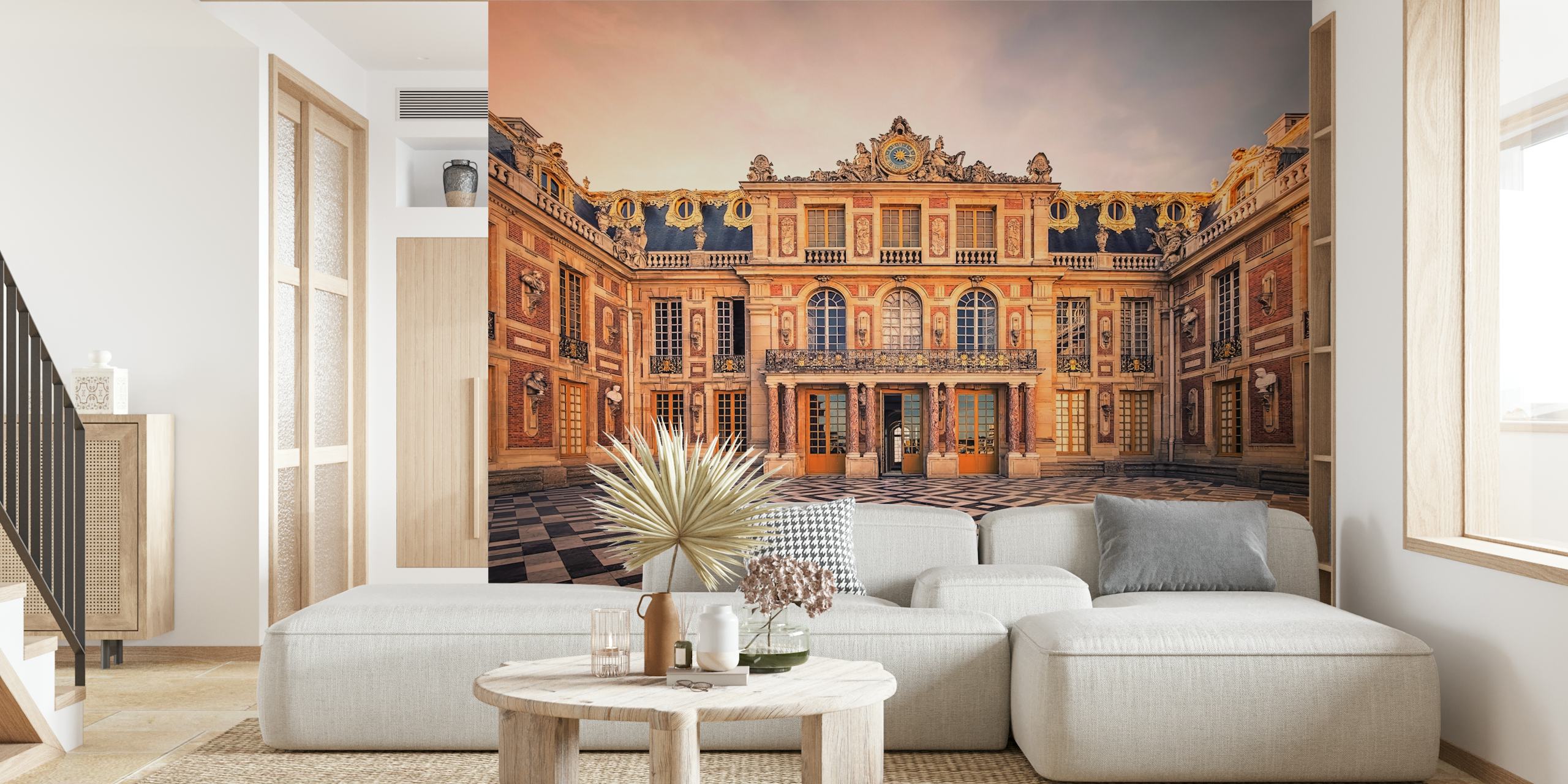 Versailles Palace intricate architectural wallpaper with warm tones