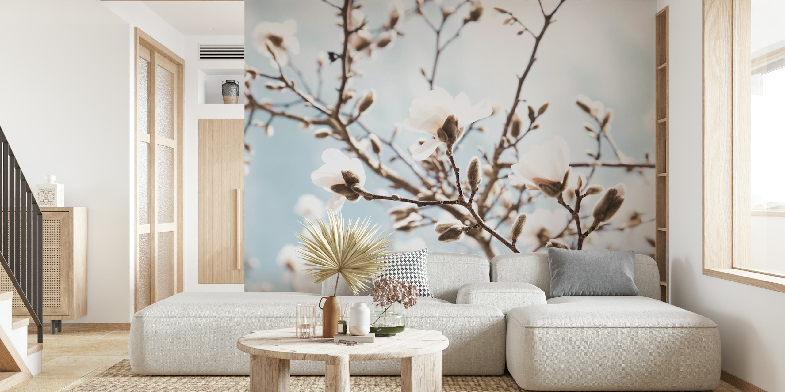 Delicate magnolia flowers in bloom on a Magnolia Beauty Dream 1 wall mural