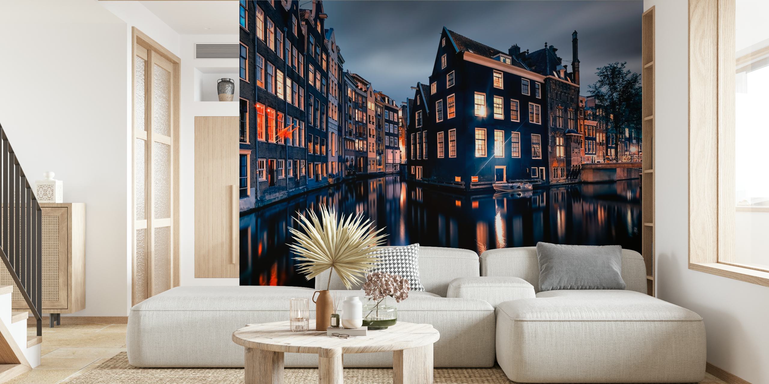 Amsterdam by night tapet i ett rum