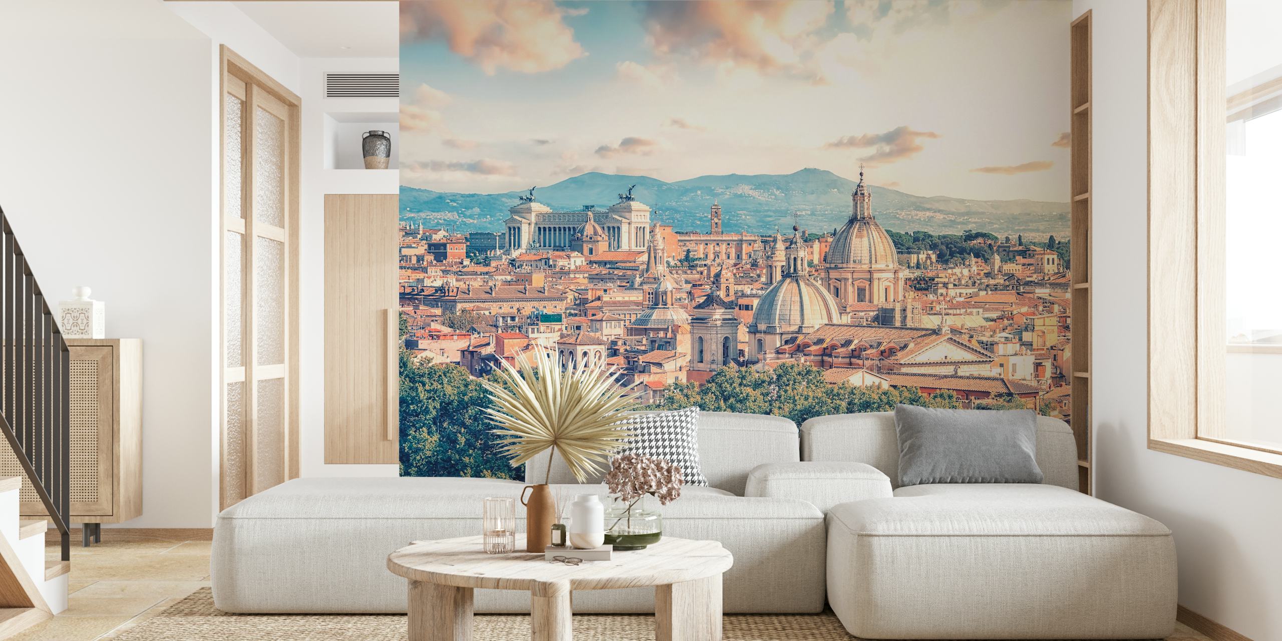 Rome skyline with domed roofs and soft colors wallpaper