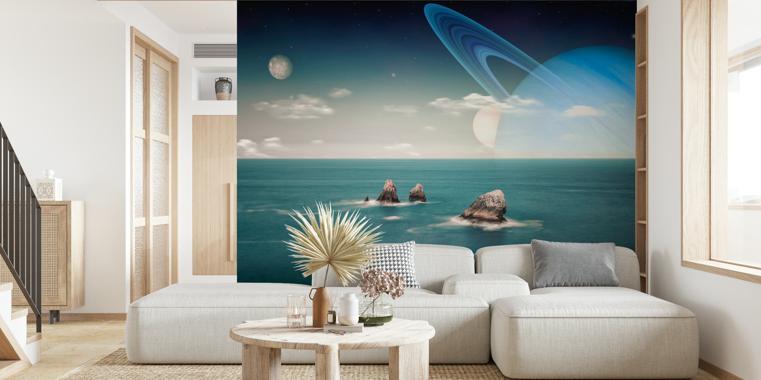 Alien landscape wallpaper in a modern room