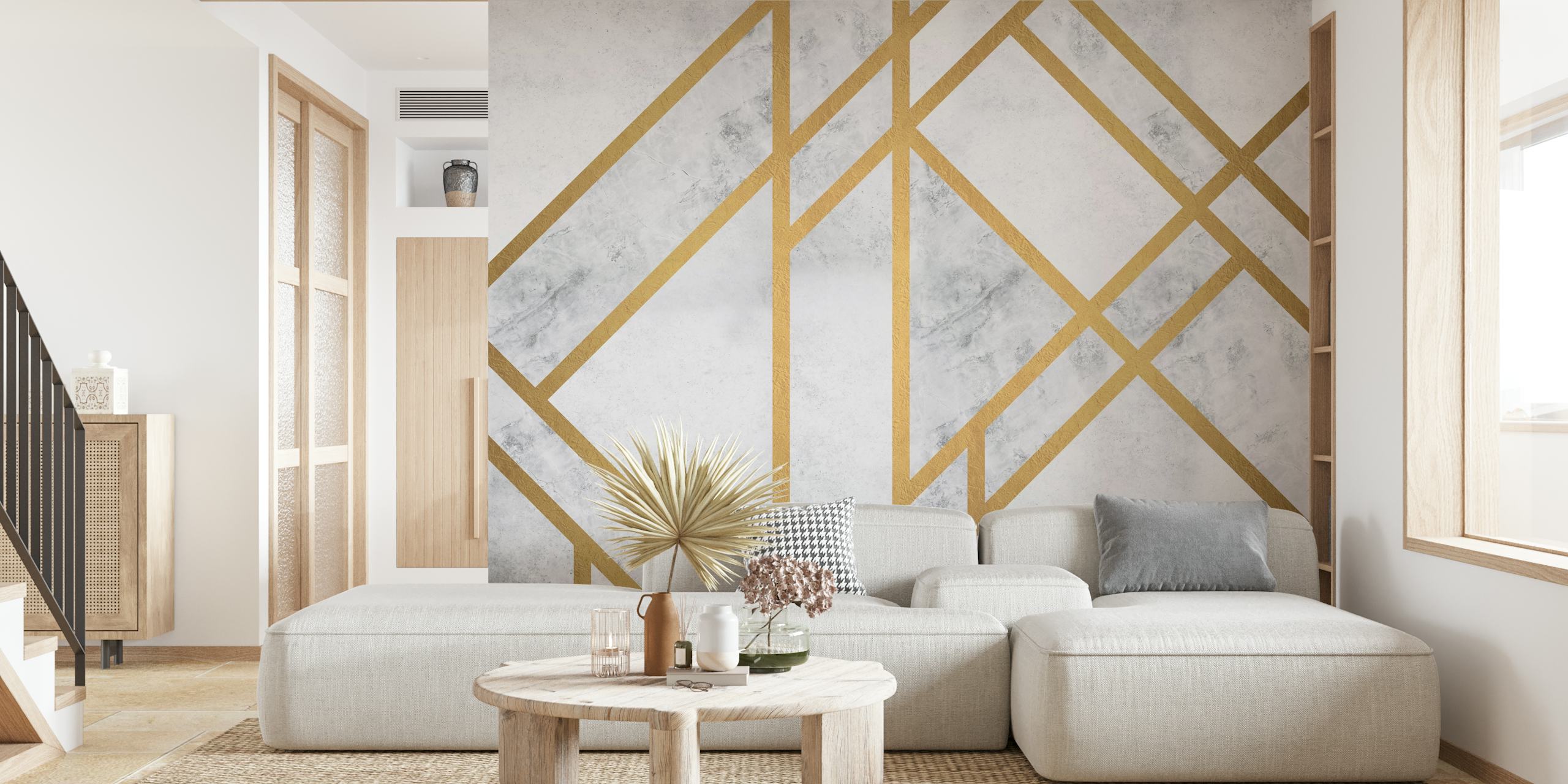 White Marble Art Deco Luxe behang in een kamer
