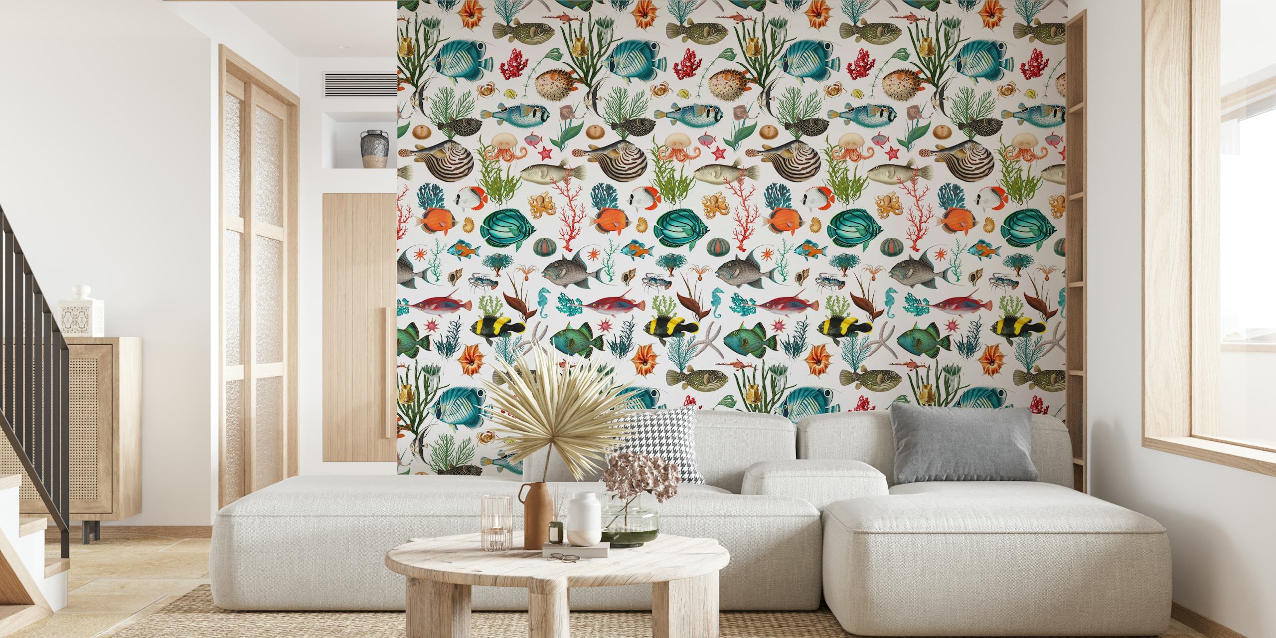 Oceania in White wallpaper displayed in a room