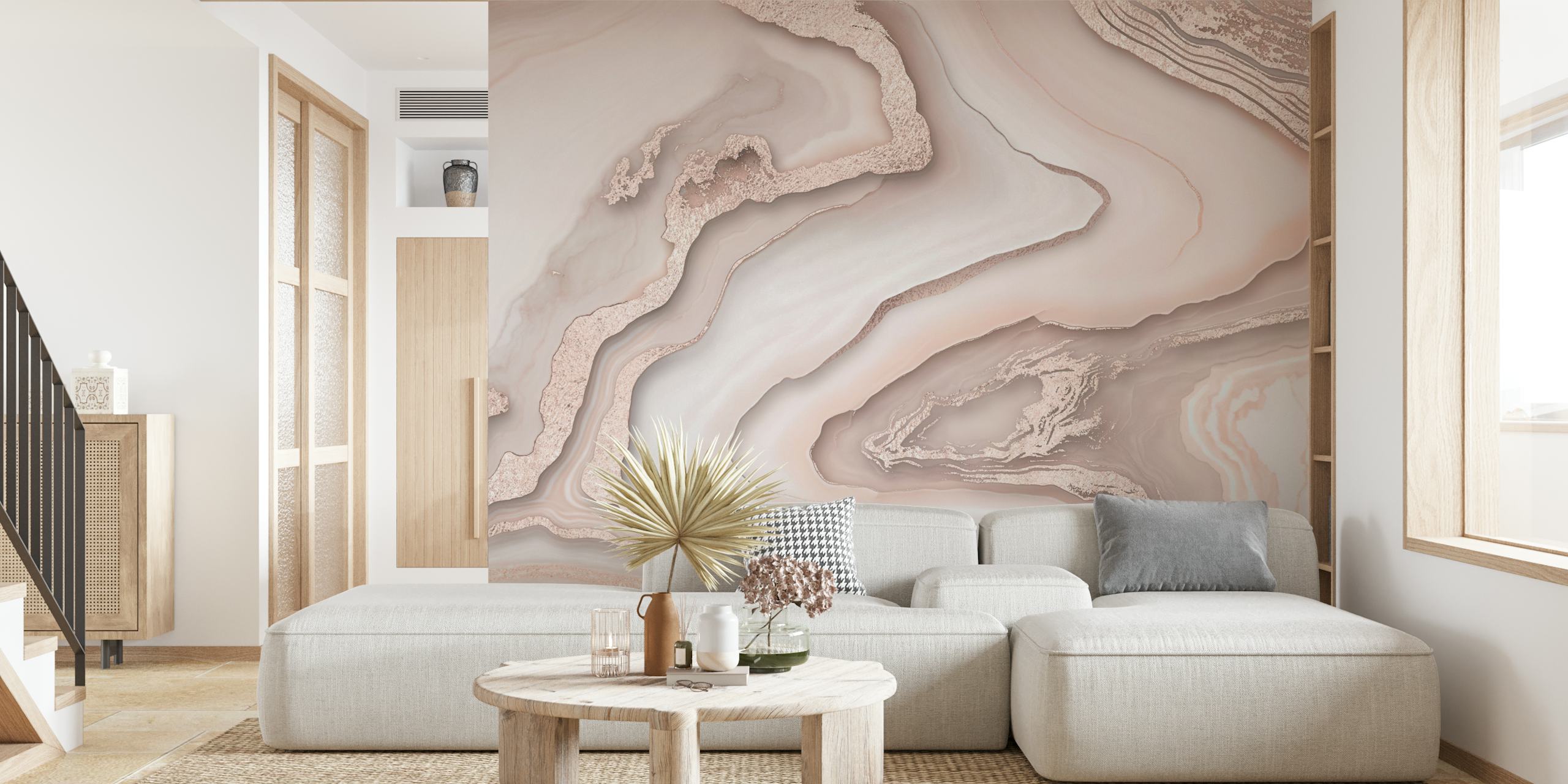 Elegante murale con motivo in marmo bianco e oro rosa