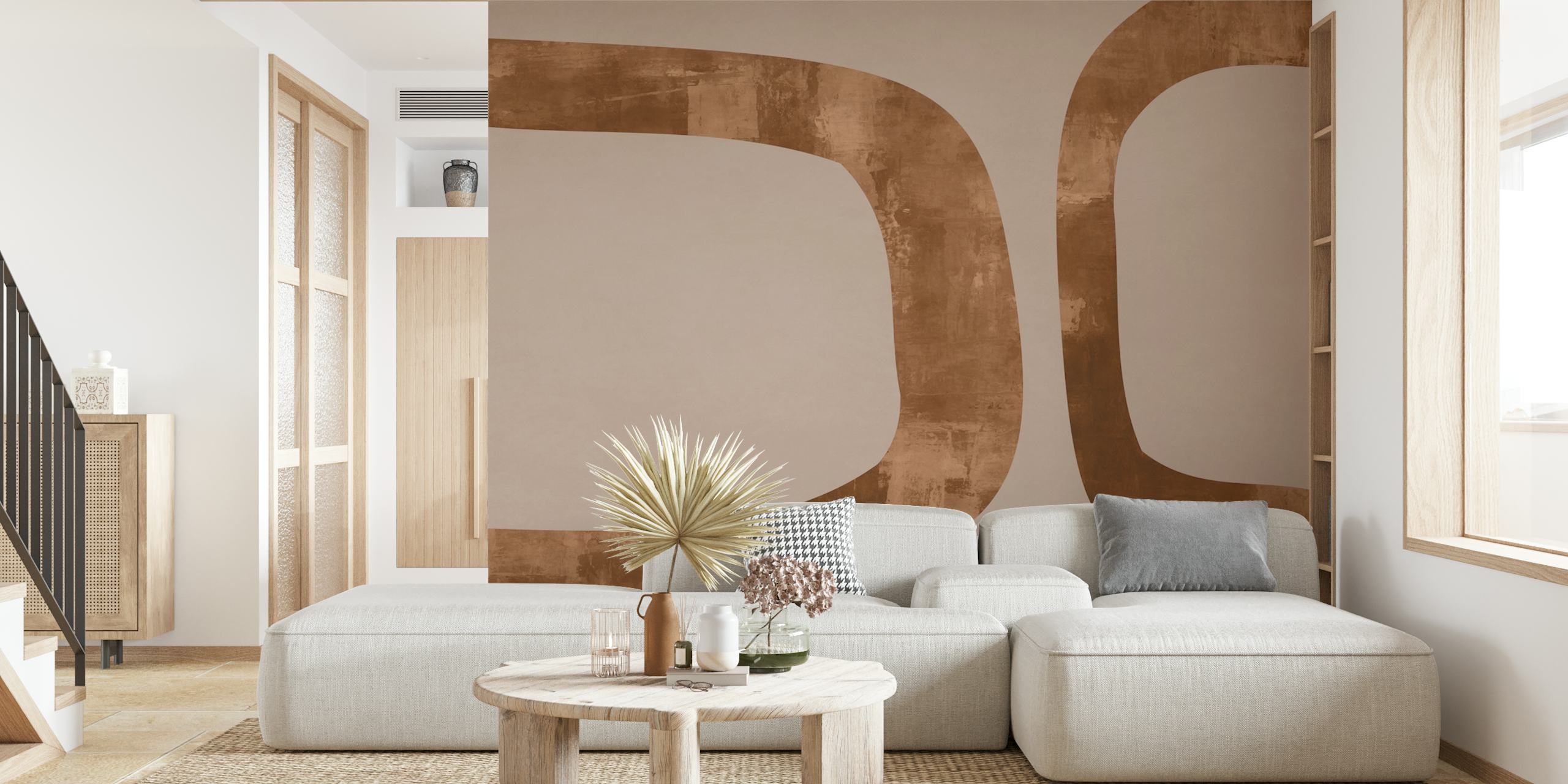 Abstract brown shapes on a beige background wallpaper