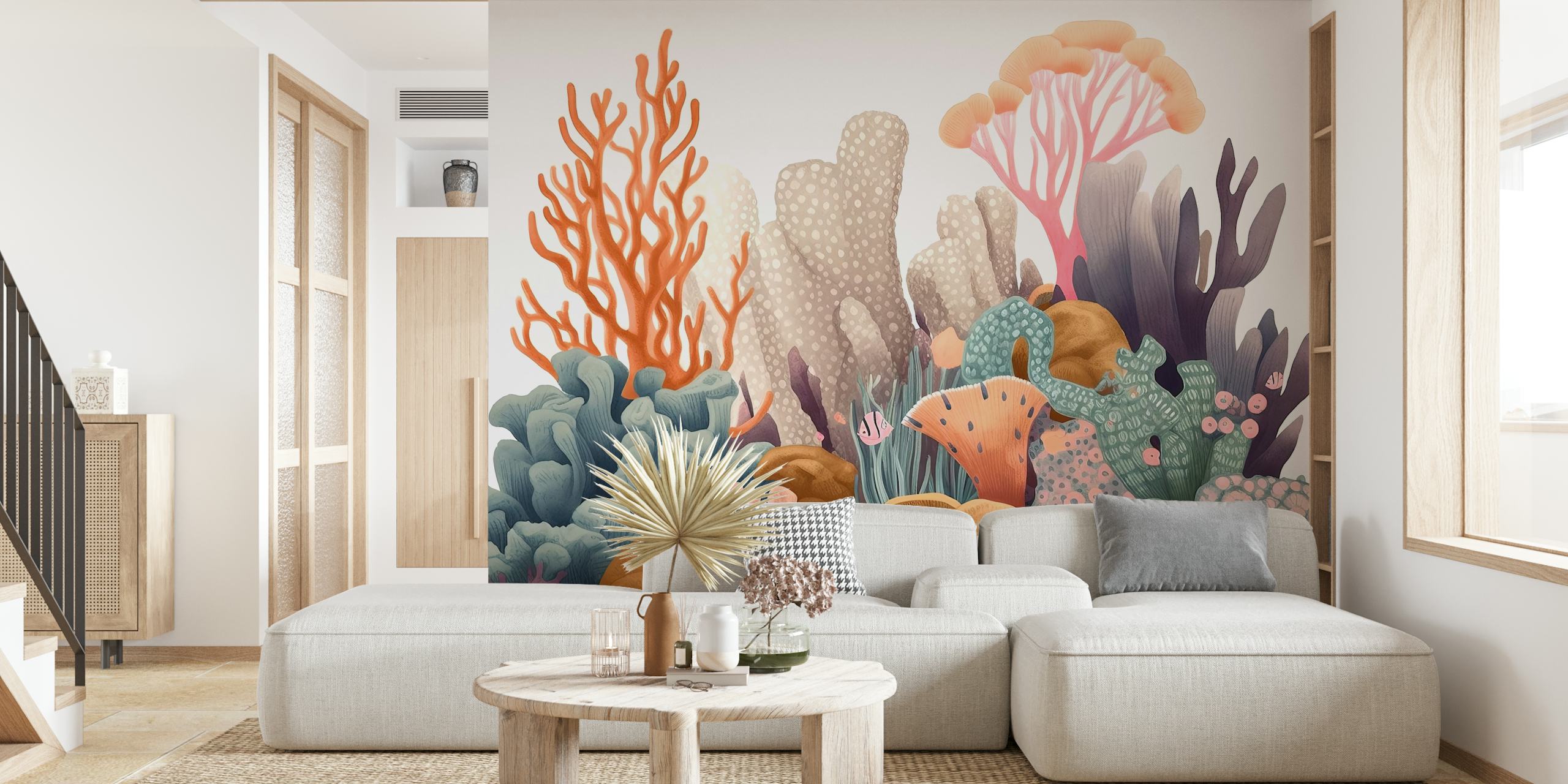 Design tapety Colorful Coral w pokoju