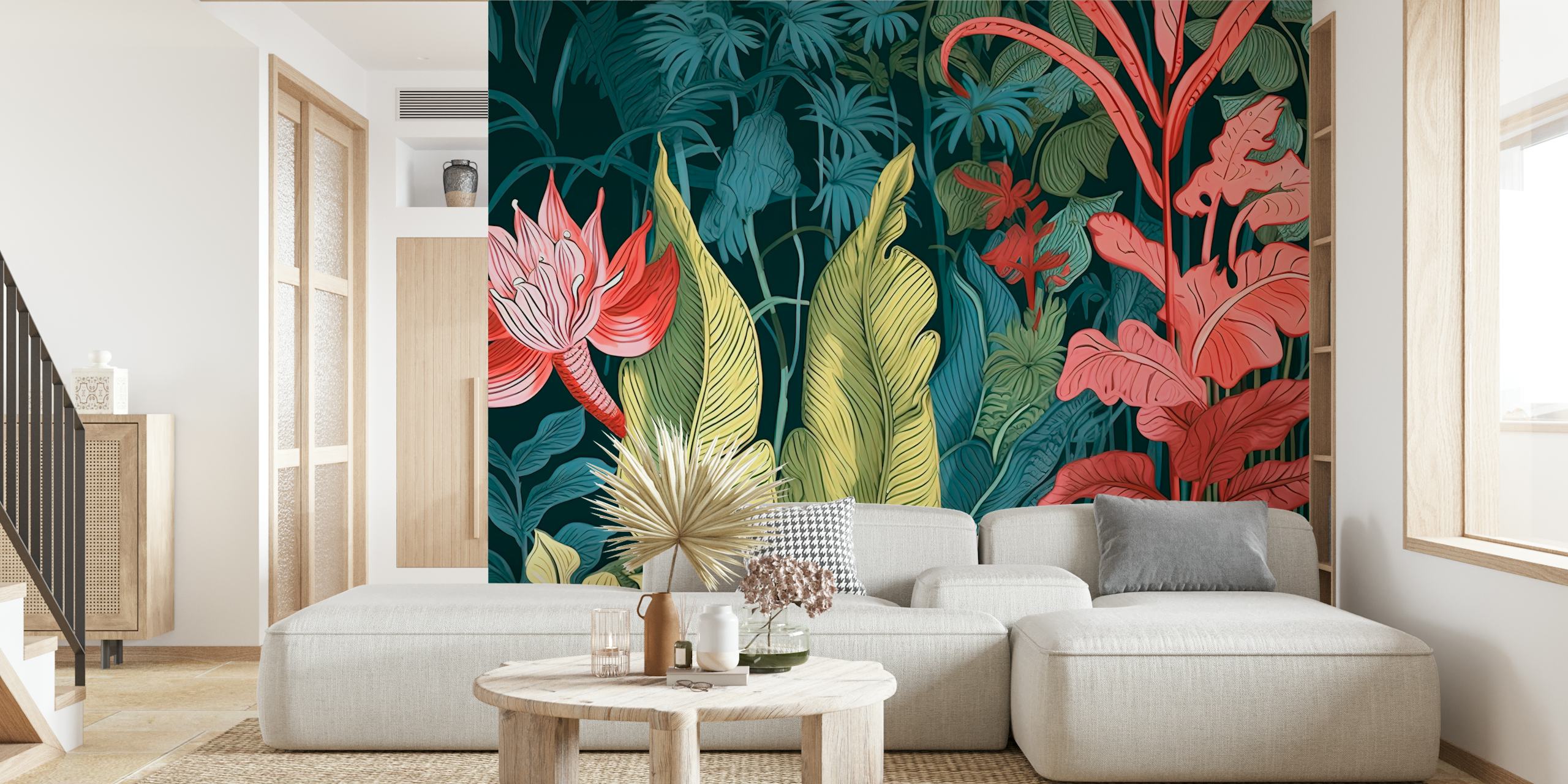 Fotomural floral colorido con ambiente nocturno