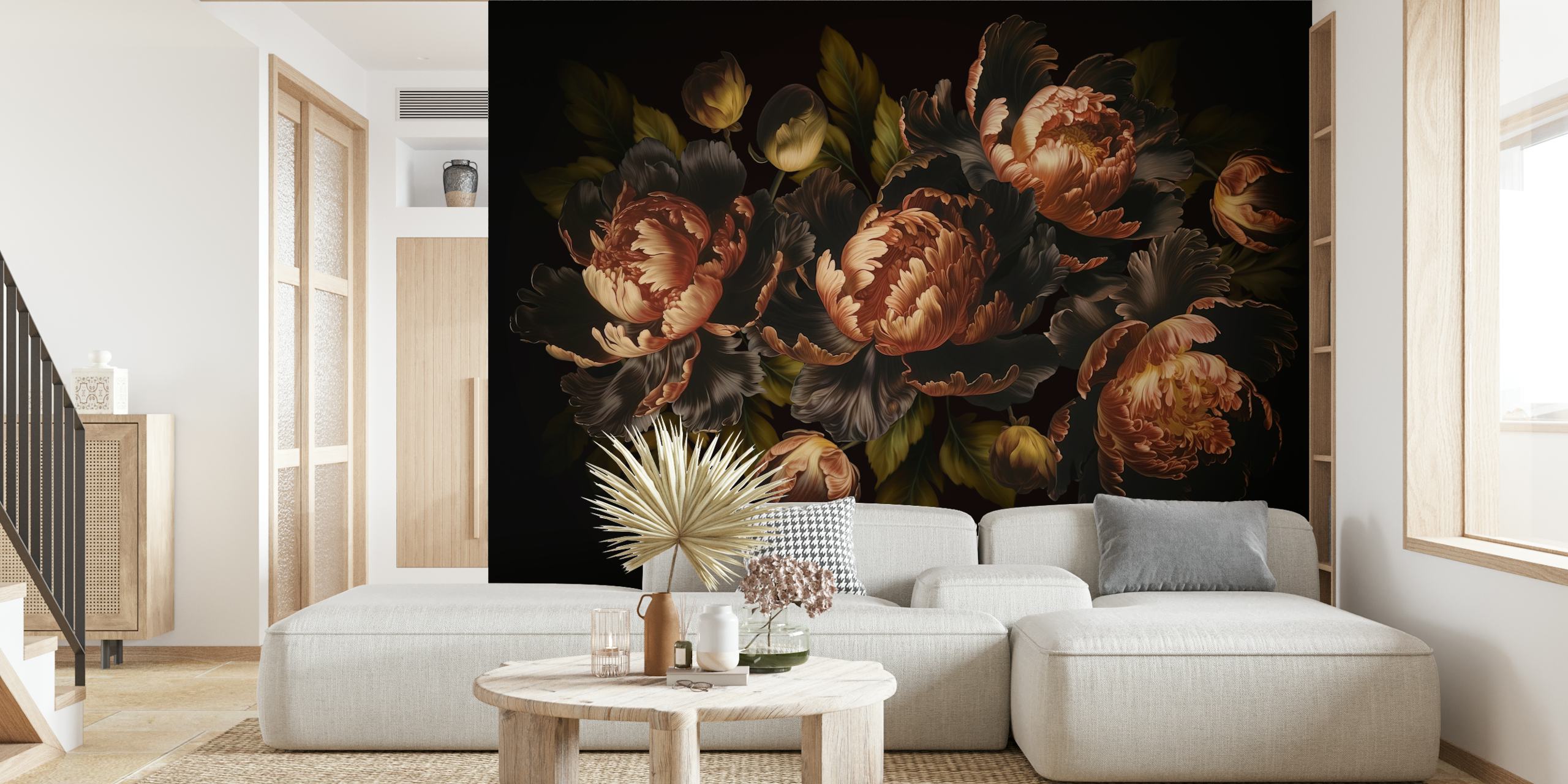 Moody Baroque Peonies wallpaper in a room