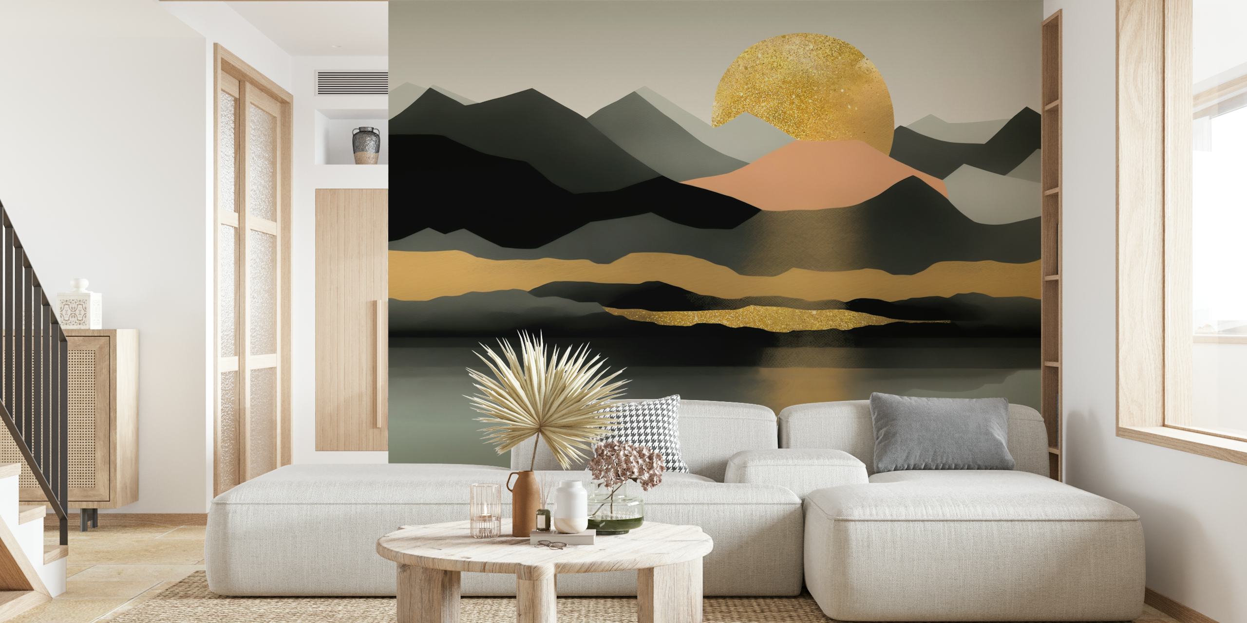 Golden Moon Rise wallpaper in a modern room