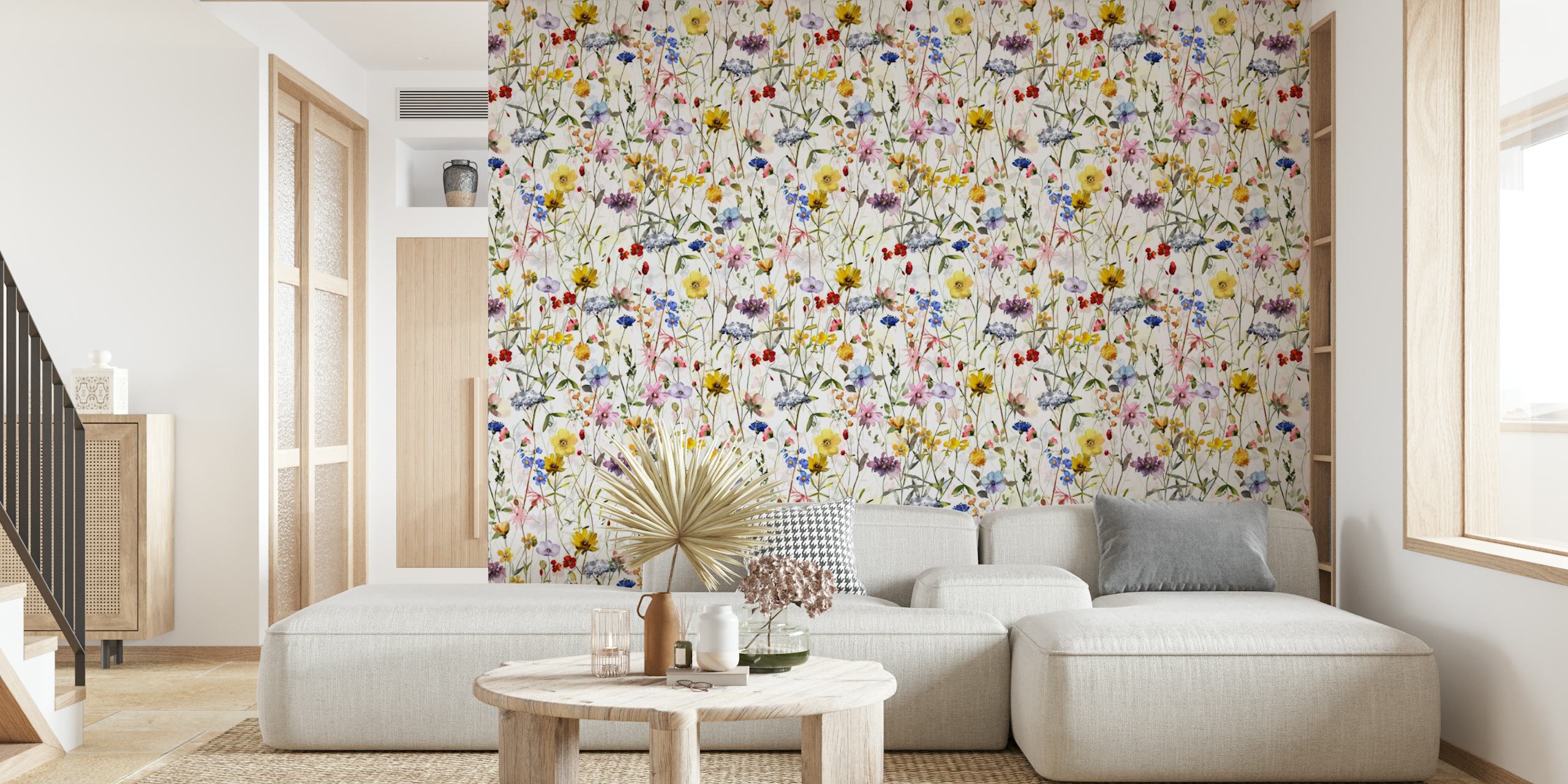 Papel de parede Wildflowers Midsummer Meadow exibido em um quarto