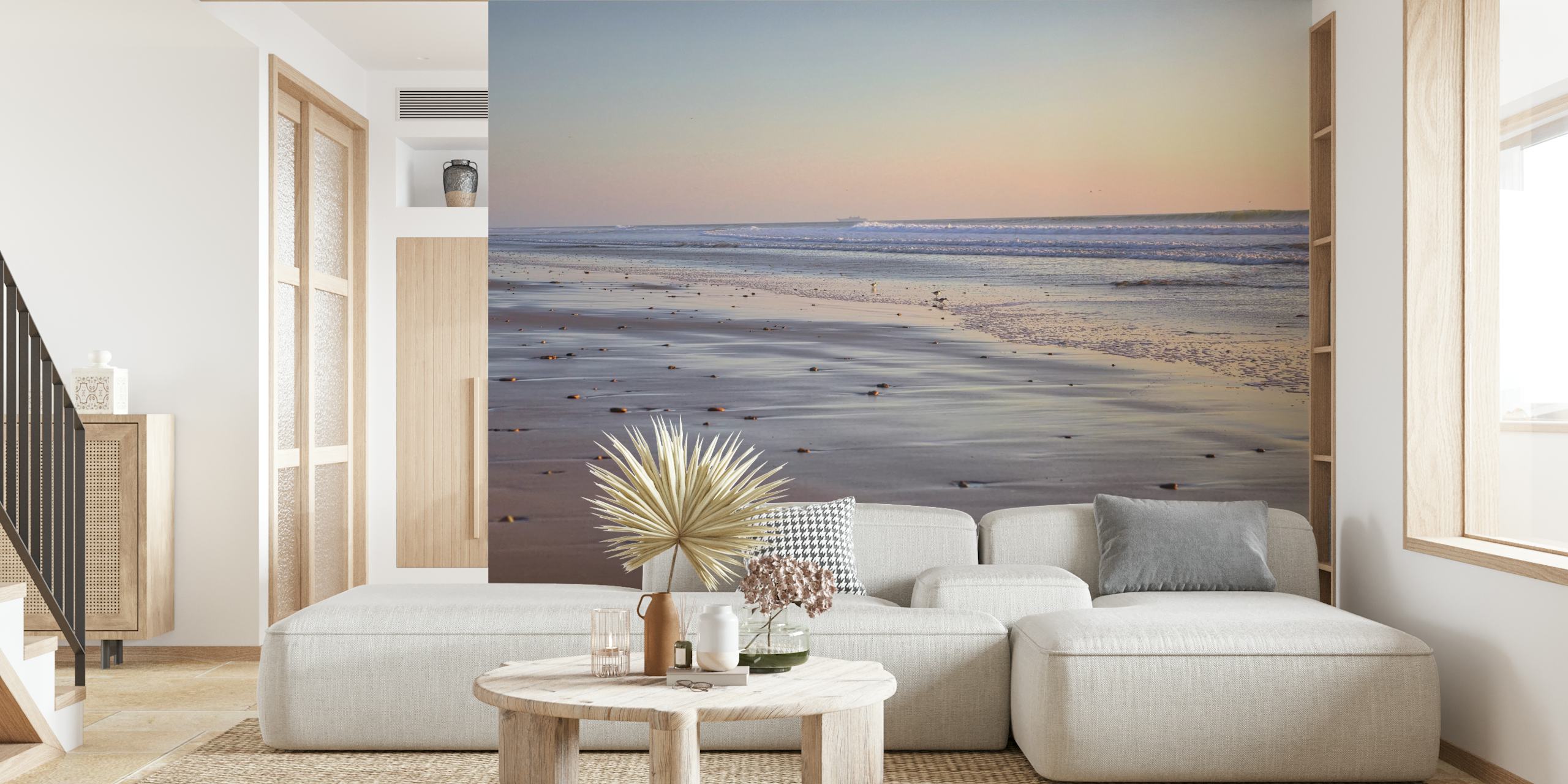 Beach sunset with soft pastels and serene waves wallpaper