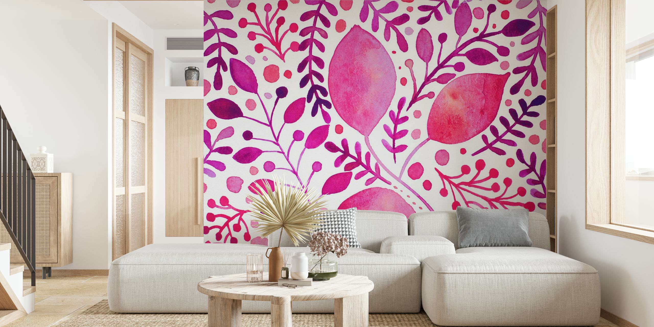 Watercolor branches magenta wallpaper