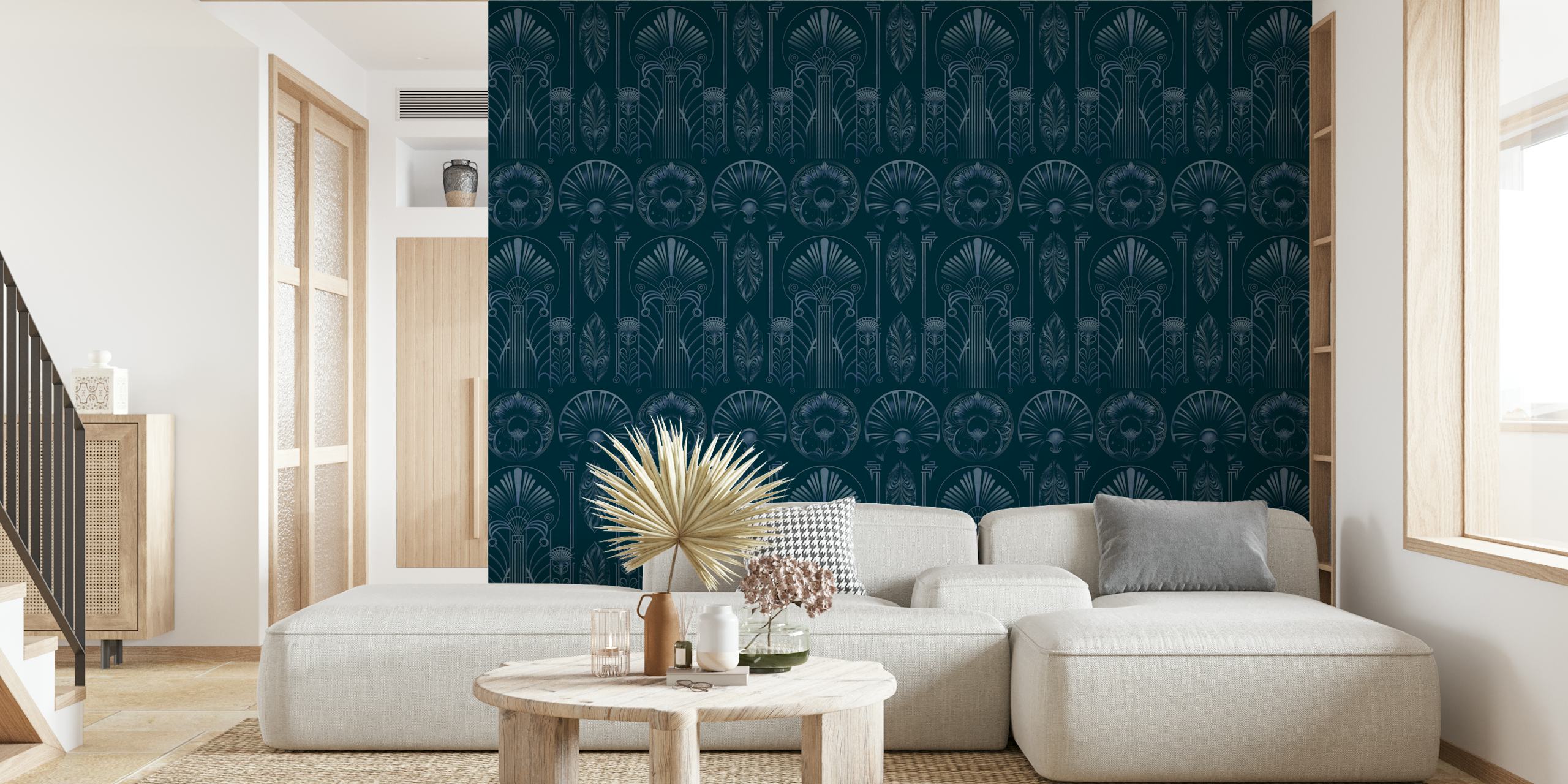 Art Deco Navy Blue τοιχογραφία με γεωμετρικό σχέδιο