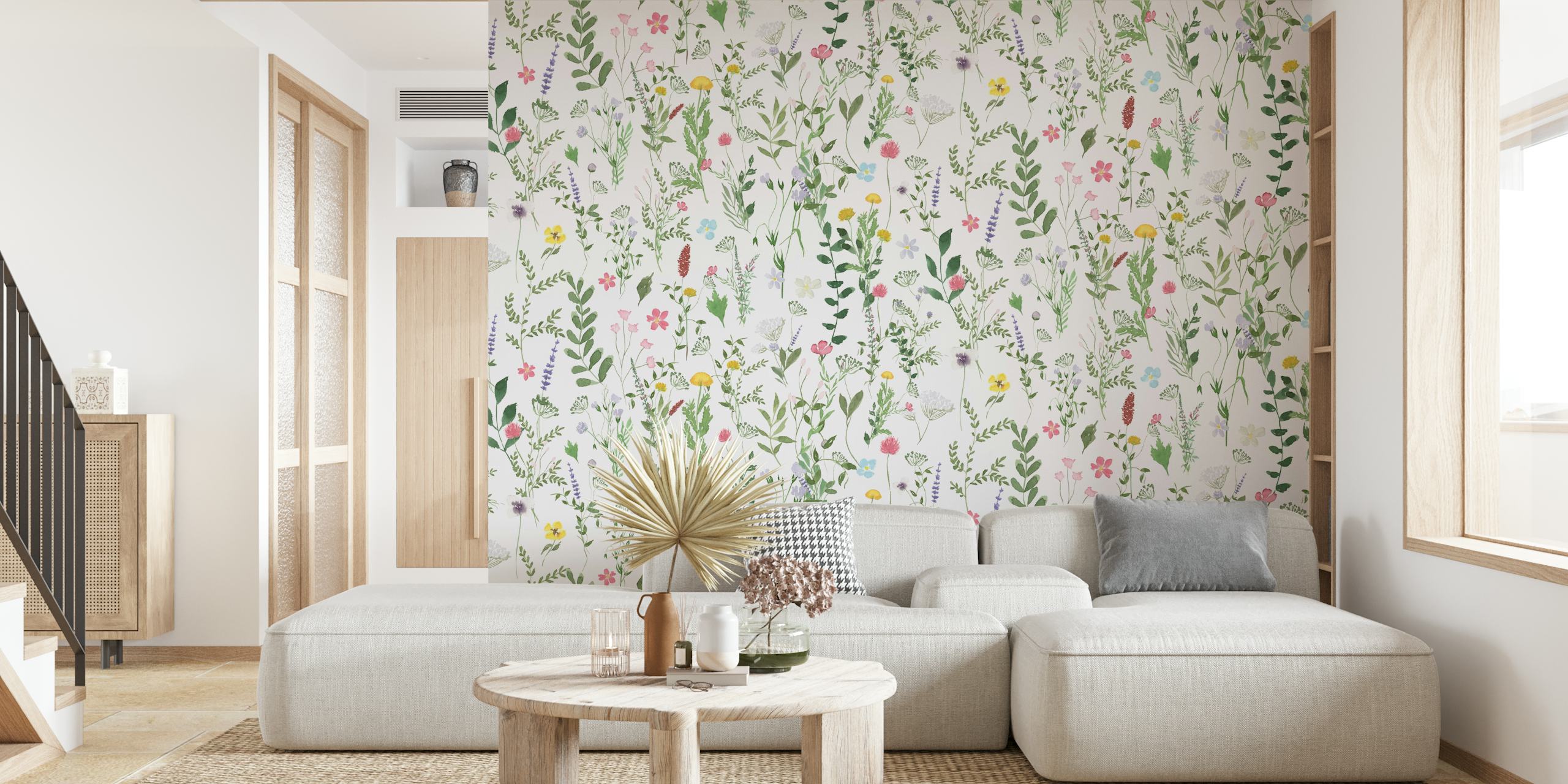 Colorful floral patterns on white background wallpaper