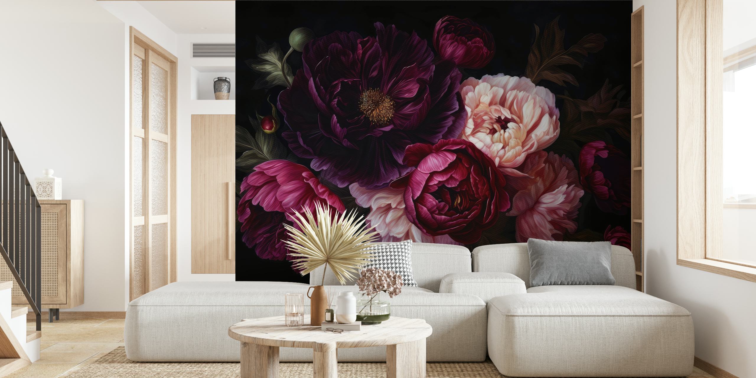 Moody floral wallpaper design in a room