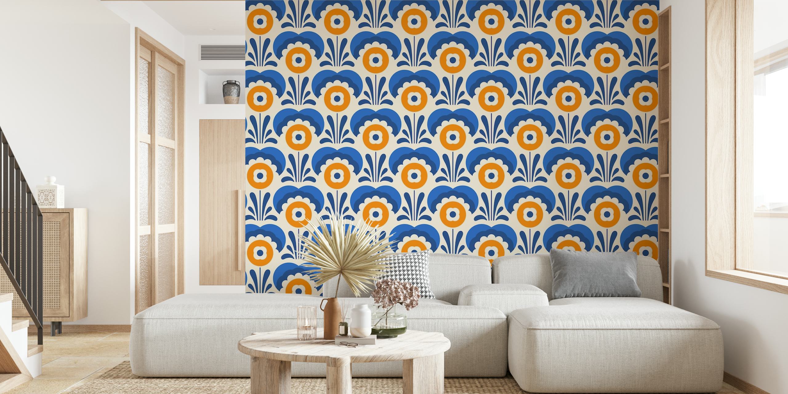 2110 Playful flowers pattern papel pintado mostrado en una habitación
