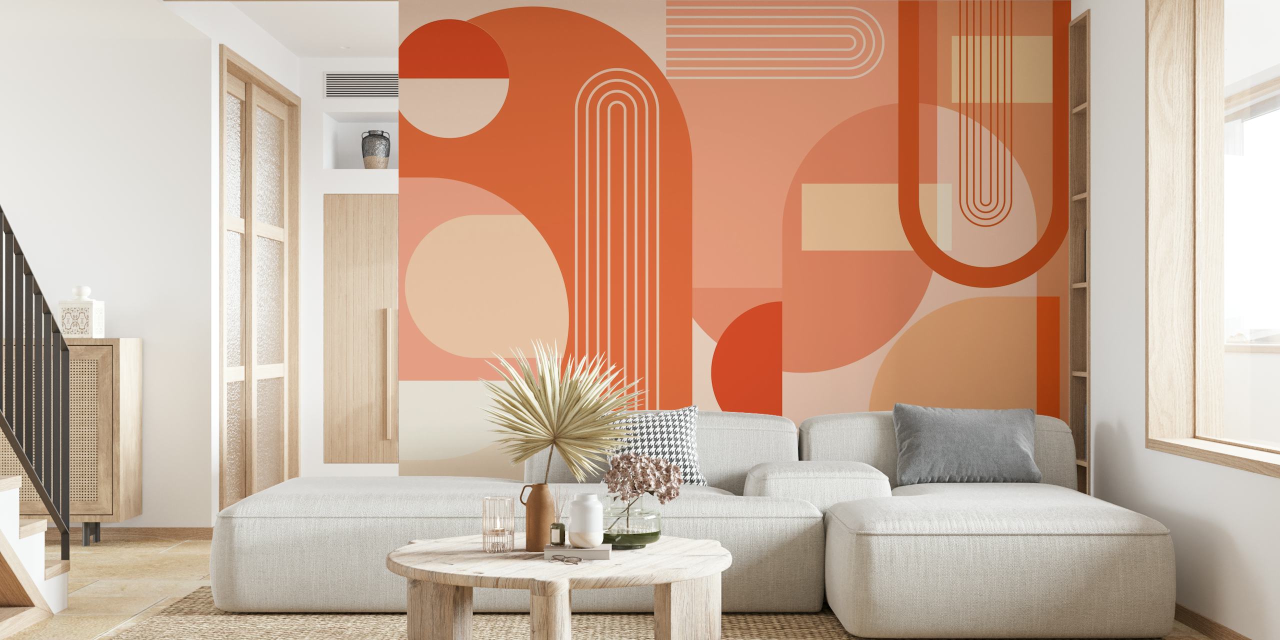 Geometric patterns in terracotta and peach colors wallpaper
