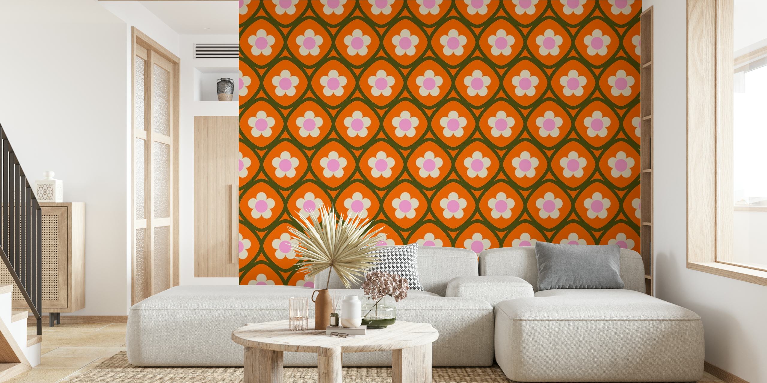 Boho Floral Pattern in Orange papiers peint