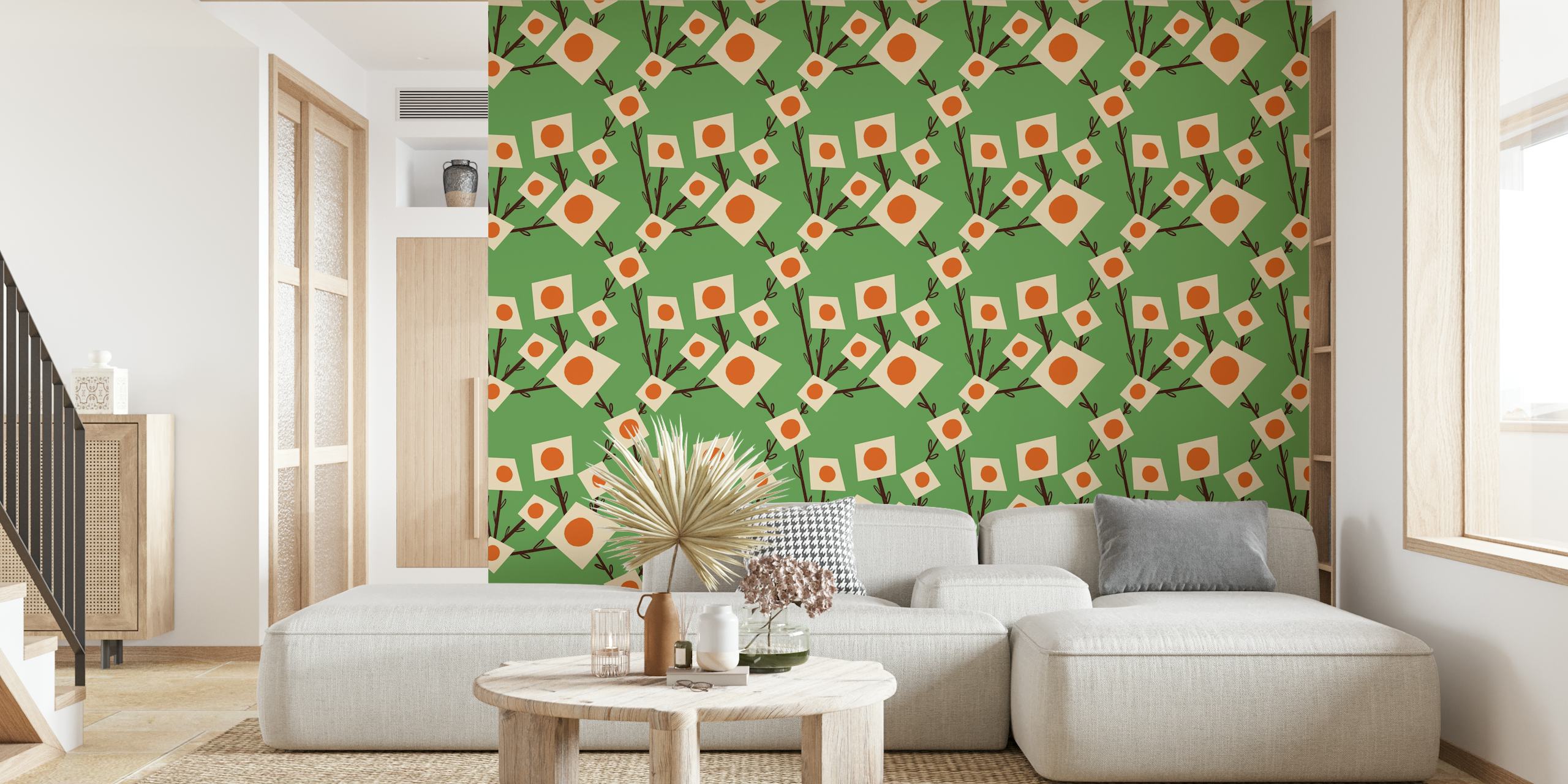 Fotomural de ramo de flores cuadrado verde con un estampado de ramos de flores sobre un fondo verde