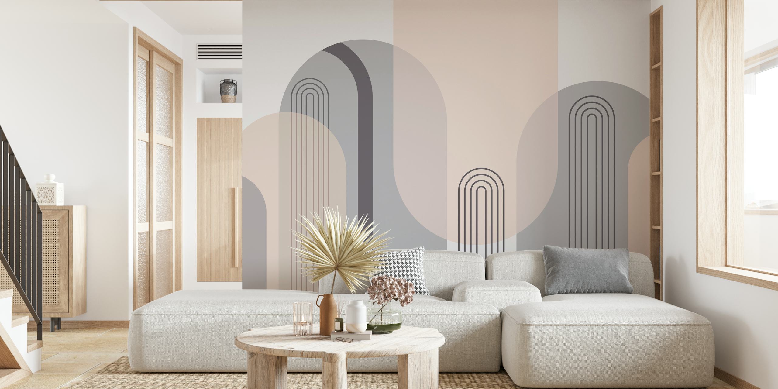 Papel de parede Mid Century Neutral Tones em um quarto