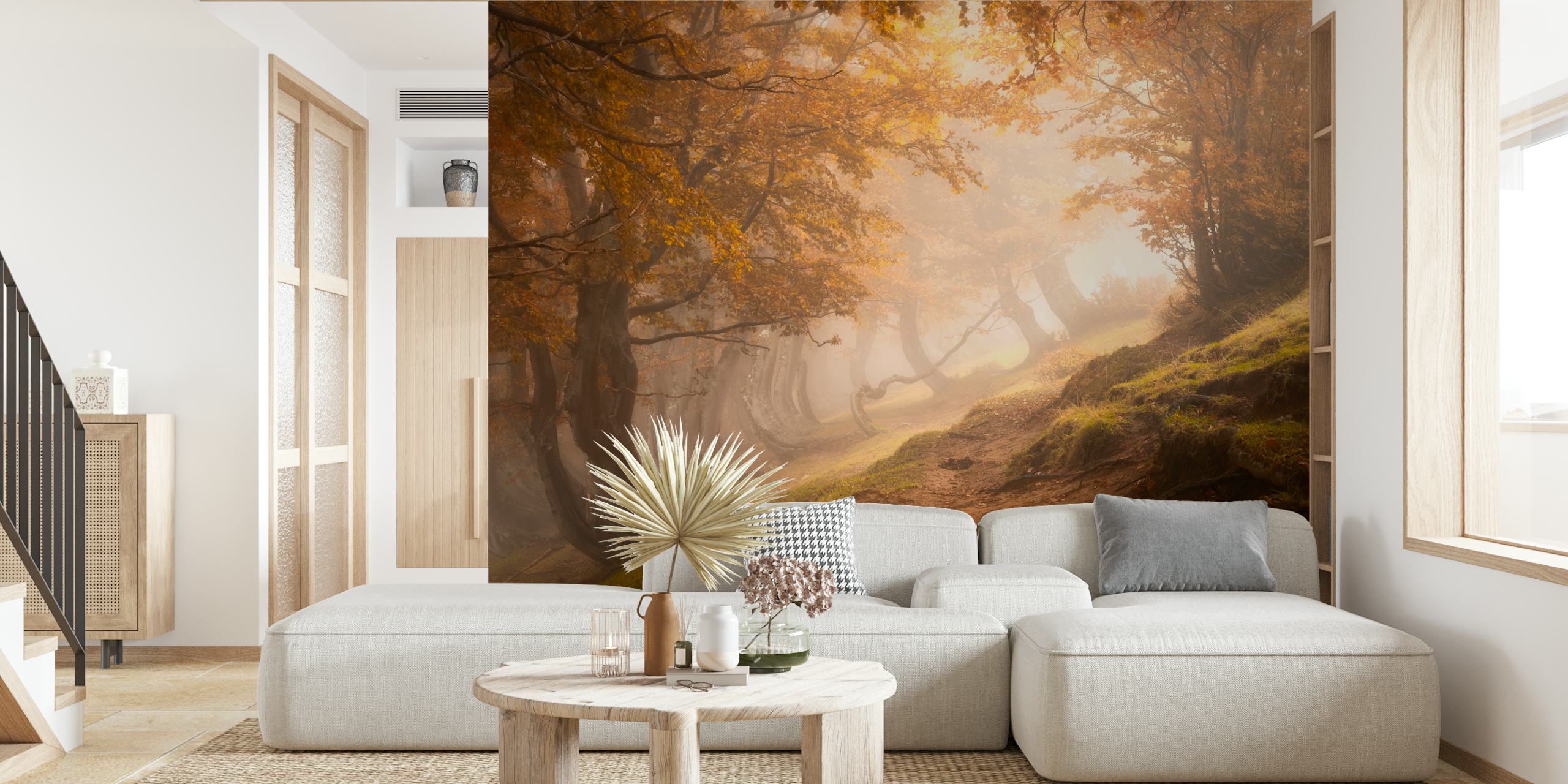 Twisted beeches wallpaper in a cozy room