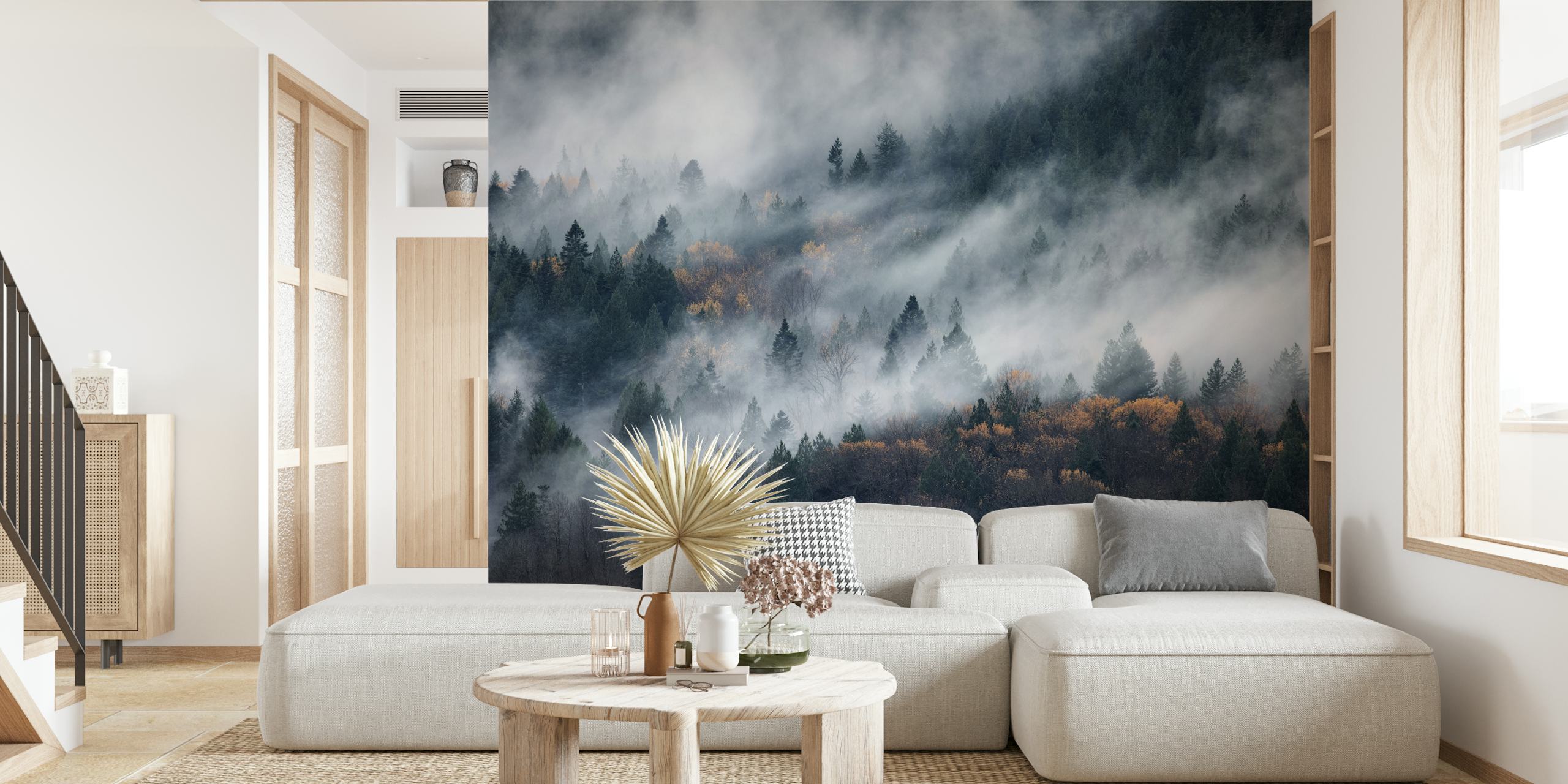 Foggy woodland wallpaper design